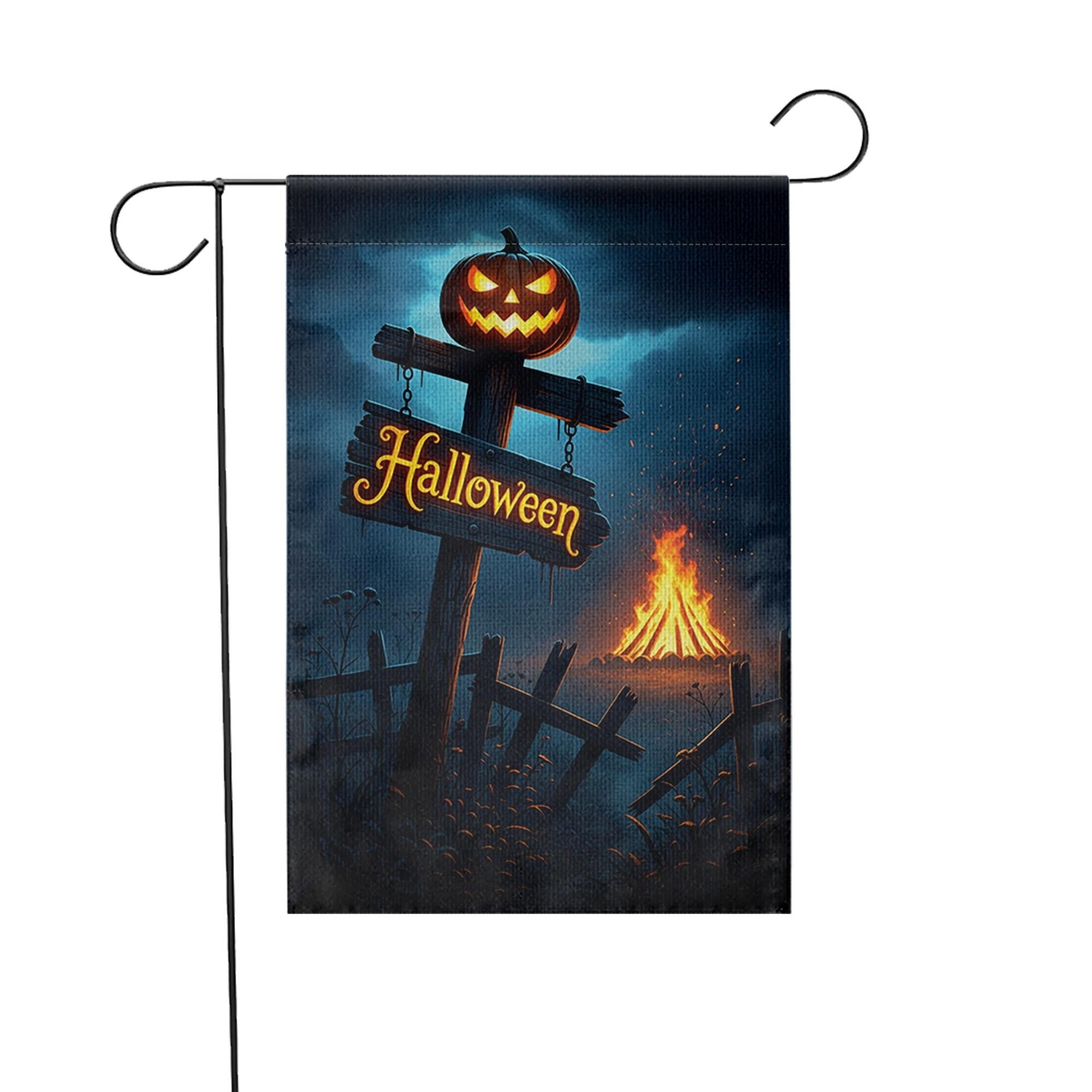 Spooky Halloween Garden Flag | Jack-o'-Lantern Yard Decor | Bonfire Night Banner | Festive Outdoor Sign