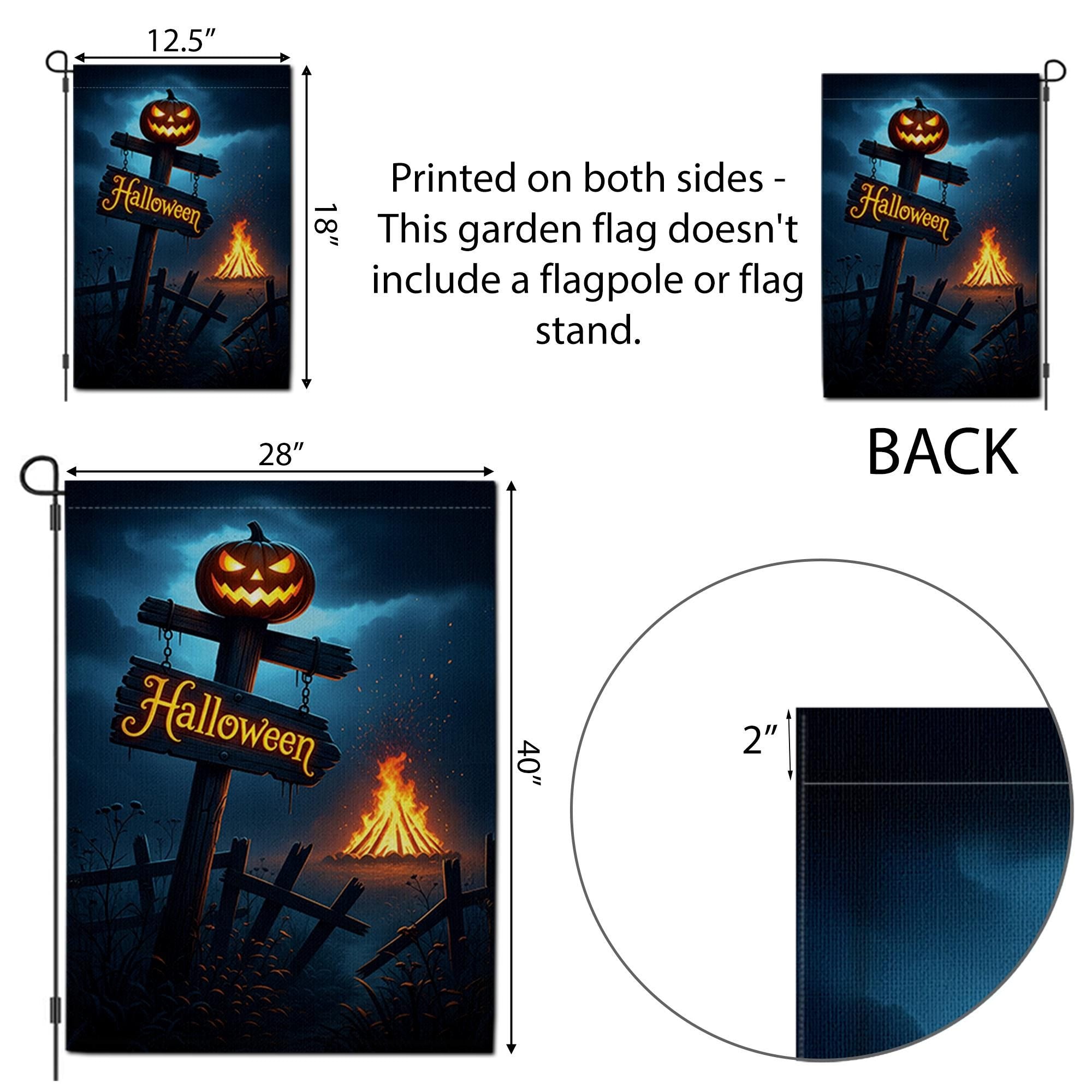 Spooky Halloween Garden Flag | Jack-o'-Lantern Yard Decor | Bonfire Night Banner | Festive Outdoor Sign