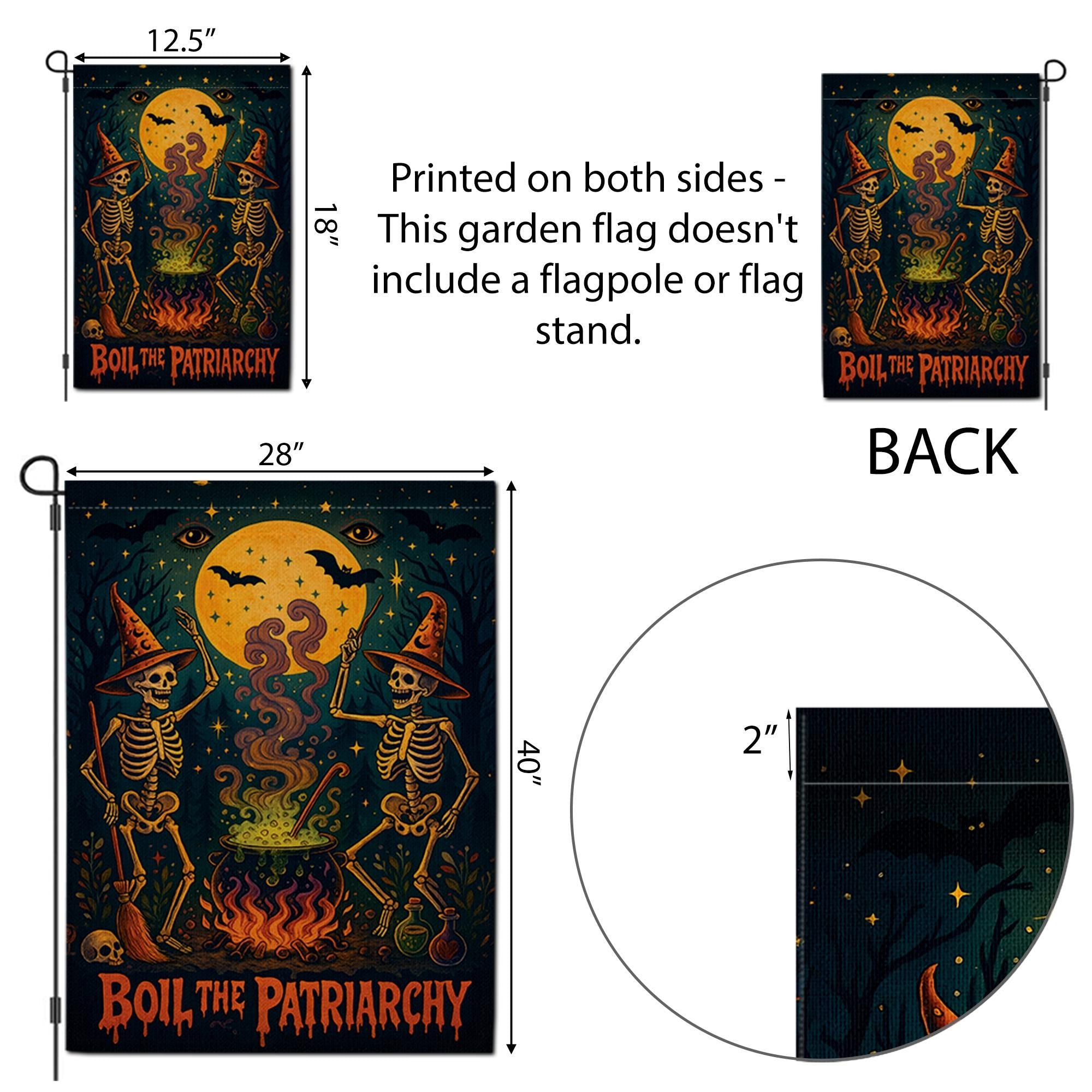 Boil the Patriarchy Garden Flag – Feminist Halloween Yard Decor with Witches & Cauldron