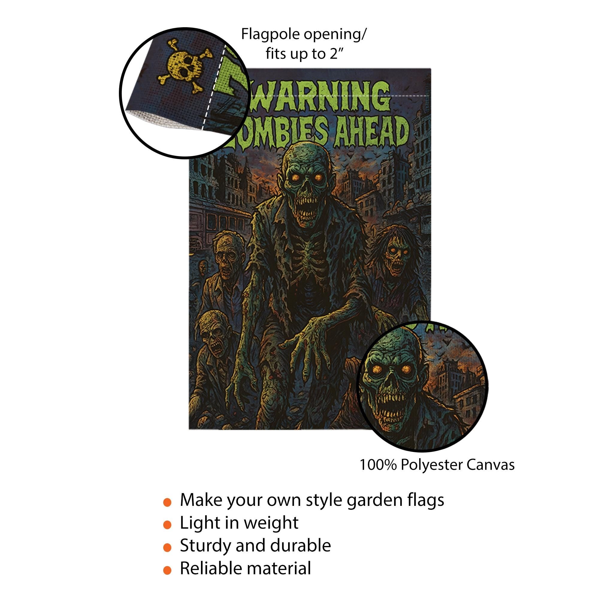 Warning Zombies Ahead Garden Flag, Spooky Halloween Yard Decor, Outdoor Horror Sign, Undead Apocalypse Decoration, Double Sided Welcome Flag
