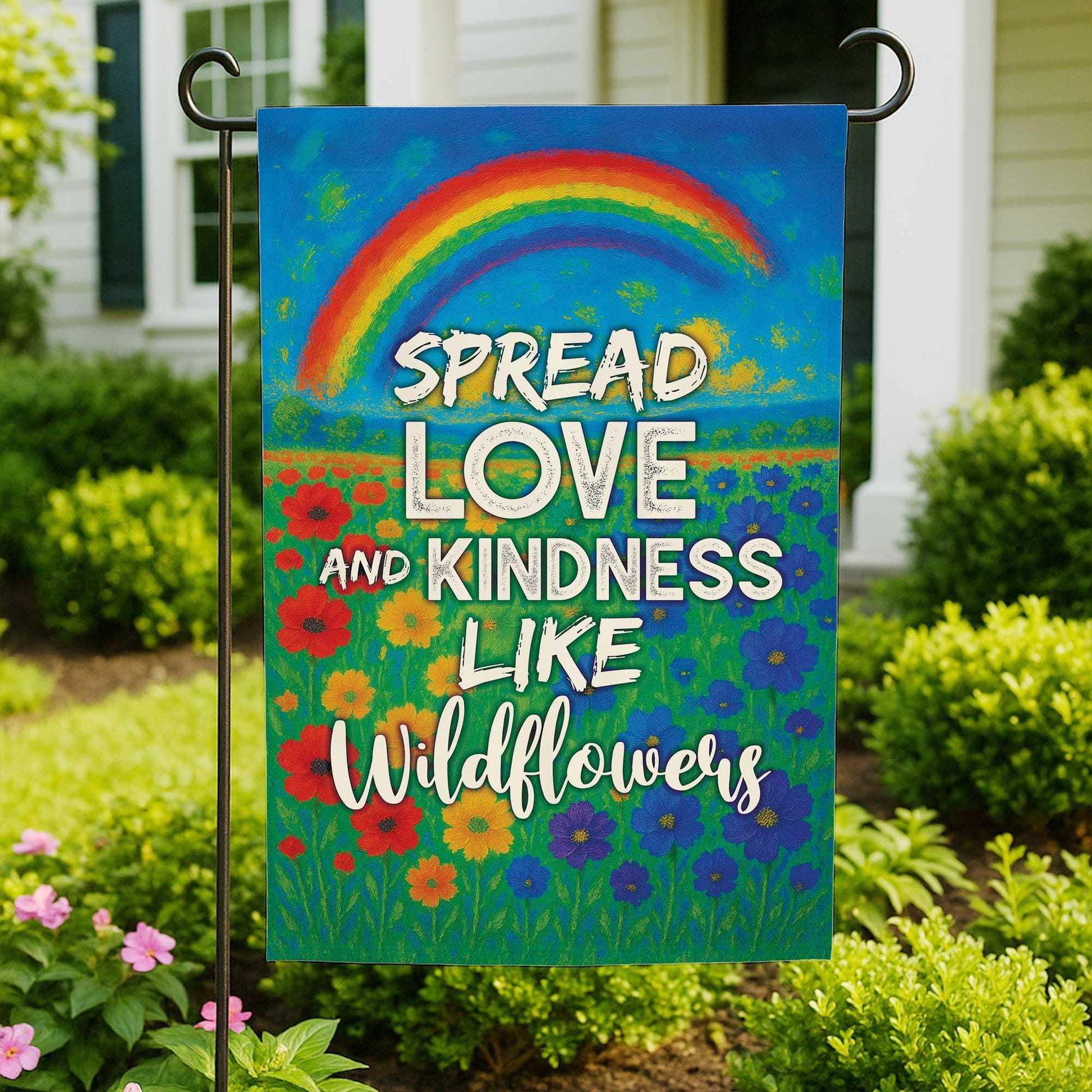 Rainbow Garden Flag Spread Love Kindness Wildflowers | LGBTQ Pride Yard Sign | Pride Month Decor | Equality Yard Sign Wildflowers Flag