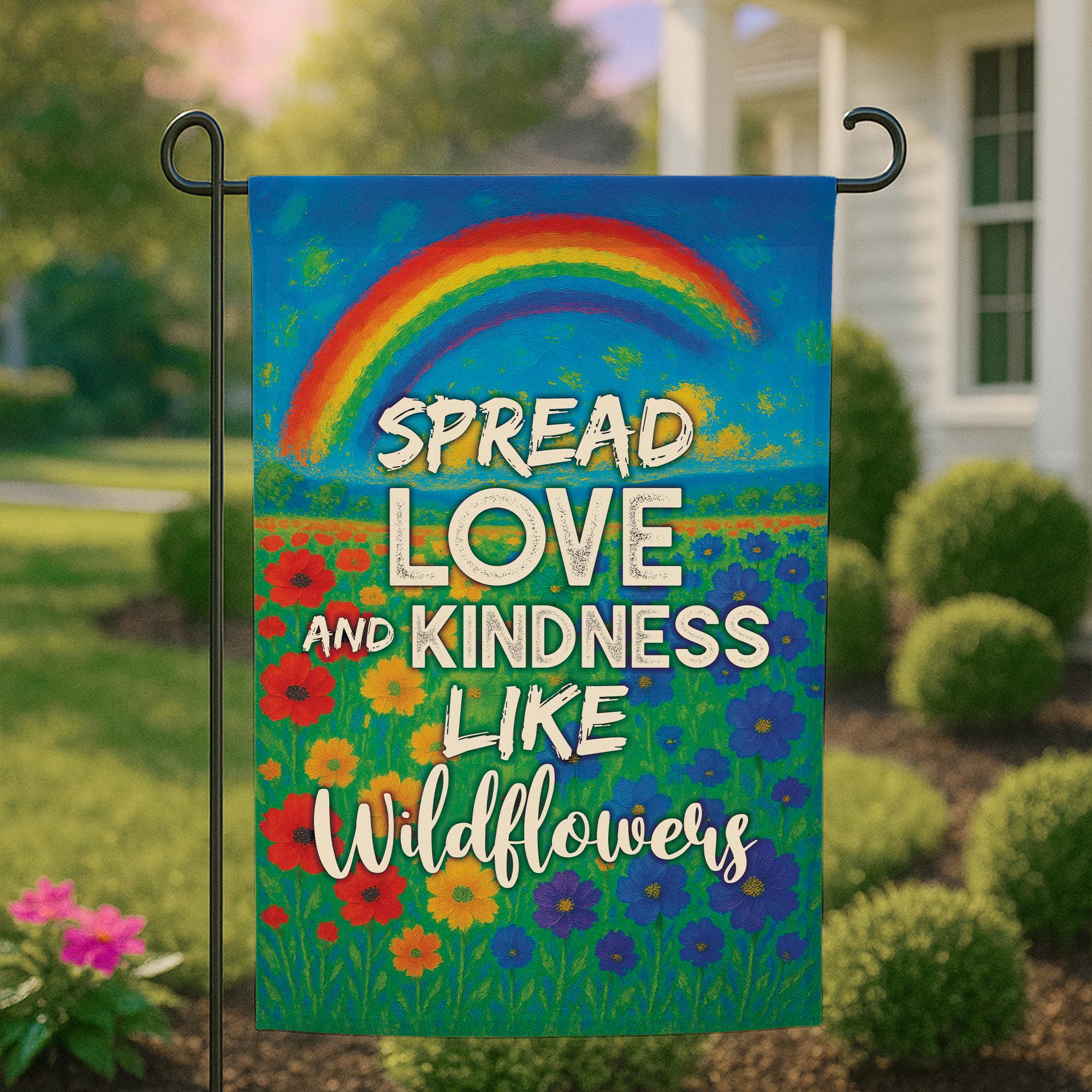 Rainbow Garden Flag Spread Love Kindness Wildflowers | LGBTQ Pride Yard Sign | Pride Month Decor | Equality Yard Sign Wildflowers Flag