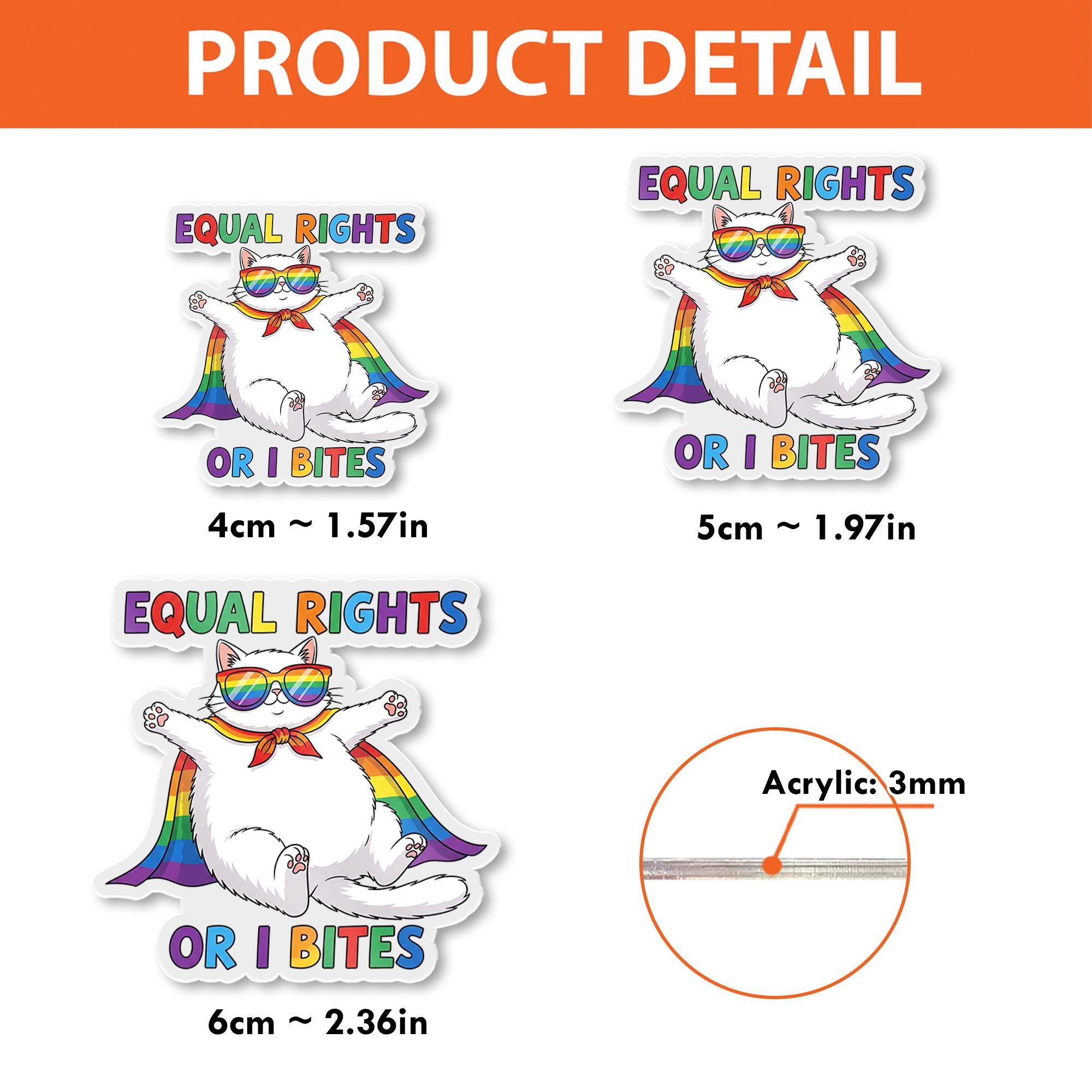 Equal Rights or I Bites Badge Reel – Funny Pride Cat ID Clip – LGBTQ Ally Nurse Gift – Rainbow Retractable Badge Holder
