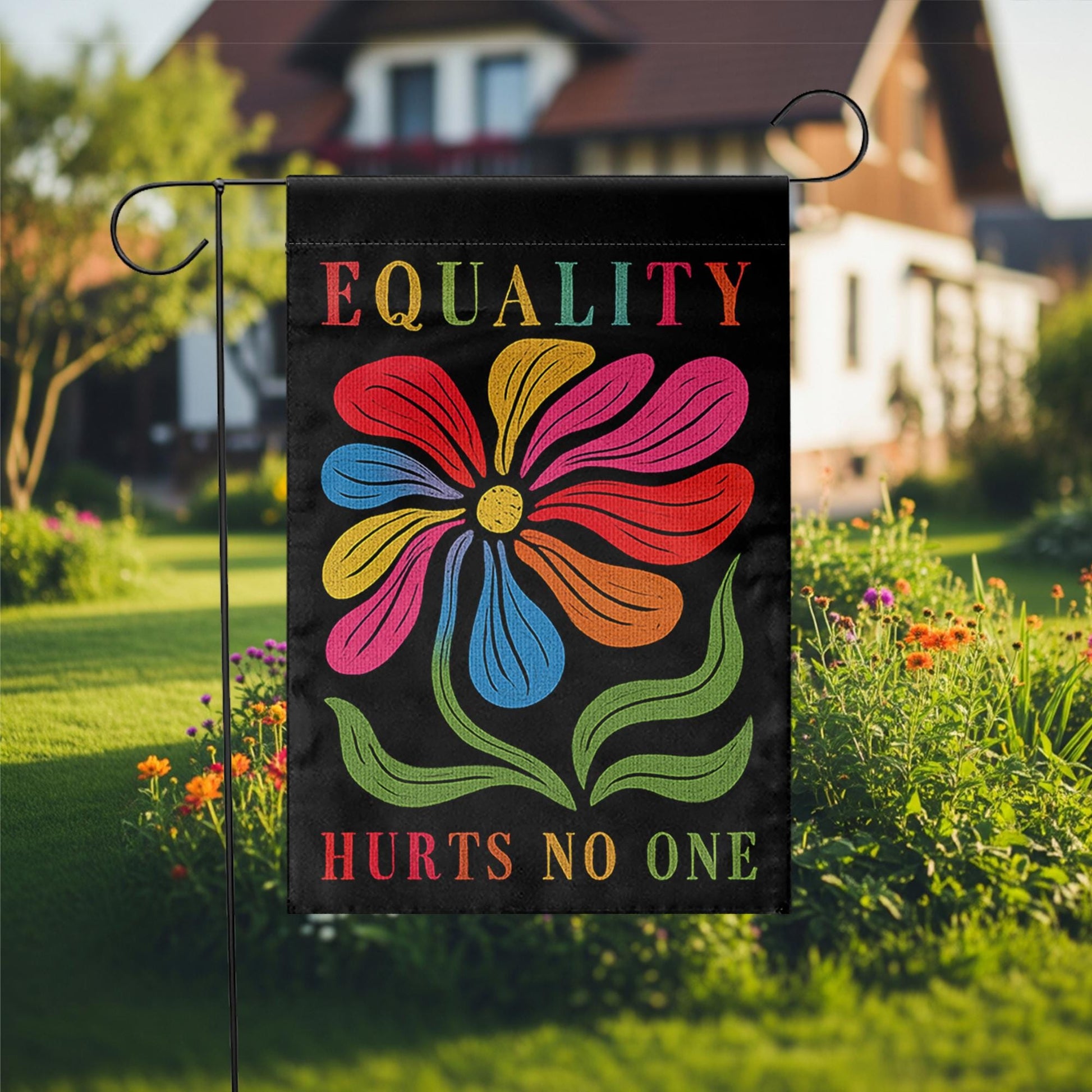 Equality Hurts No One Garden Flag – Colorful LGBTQ Outdoor Yard Decor – Pride Flower Banner – Inclusive Civil Rights Flag
