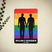 Custom Gay Couple Metal Sign, LGBTQ Pride Silhouette Art, Personalized Names & Est Year, Rainbow Wall Decor, Anniversary Gift, Pride Month
