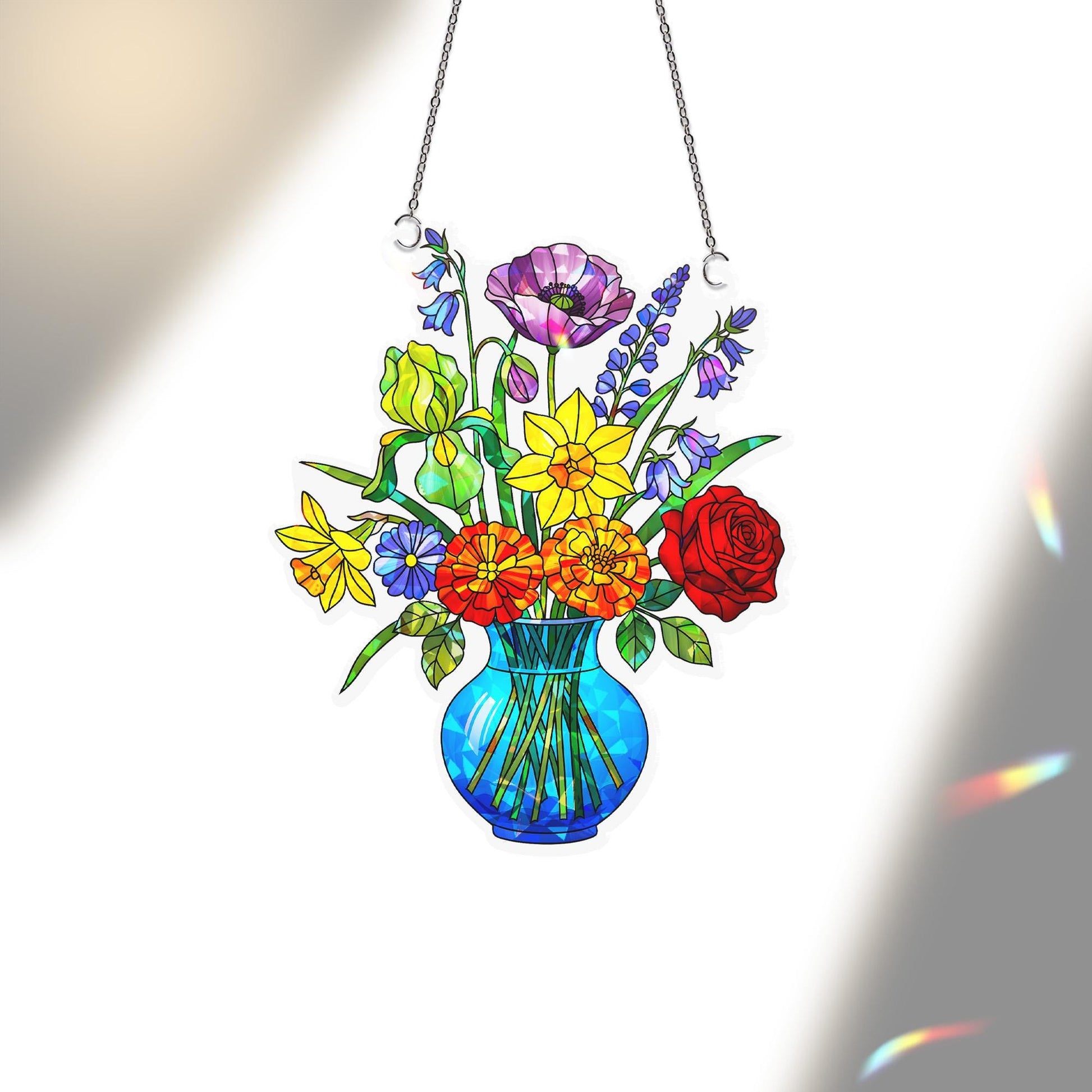 Holographic Flower Vase Acrylic Window Hanging Ornament, Rainbow Prism Floral Decor, LGBT Pride Home Decor, LGBTQ Pride Gift