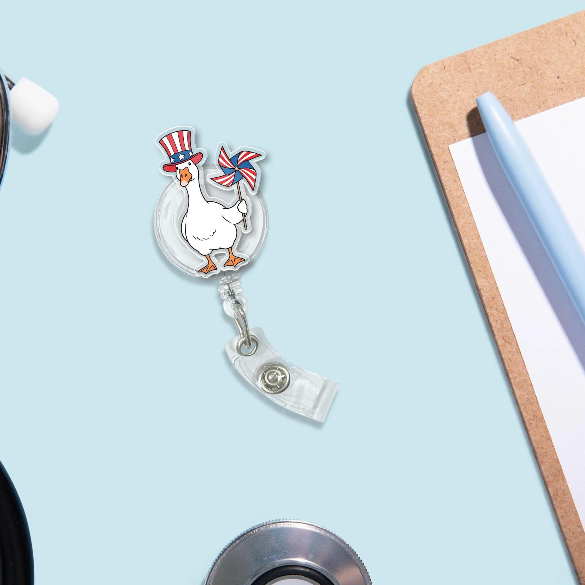 Patriotic Nurse Badge Reel, Silly Goose ID Holder, 4th of July Badge, Funny RN Accessory, USA Nurse Gift, Red White Blue Reel