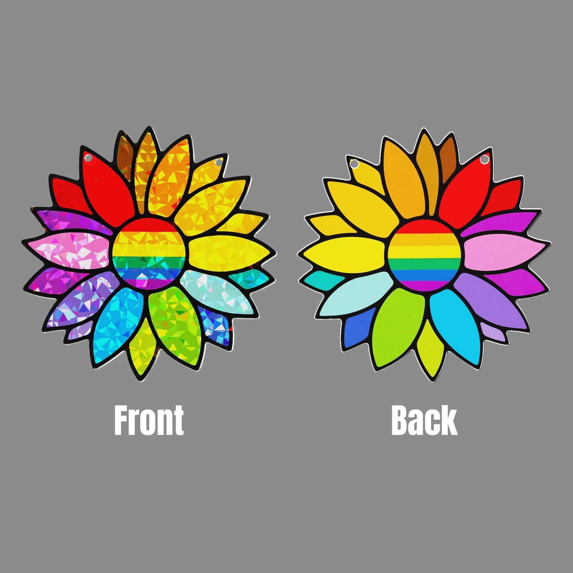 Holographic LGBT Rainbow Sunflower Acrylic Window Hanging Ornament, Colorful Floral Home Decor, Unique Gift Idea, LGBTQ+ Pride Month Gift