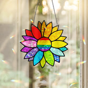Holographic LGBT Rainbow Sunflower Acrylic Window Hanging Ornament, Colorful Floral Home Decor, Unique Gift Idea, LGBTQ+ Pride Month Gift