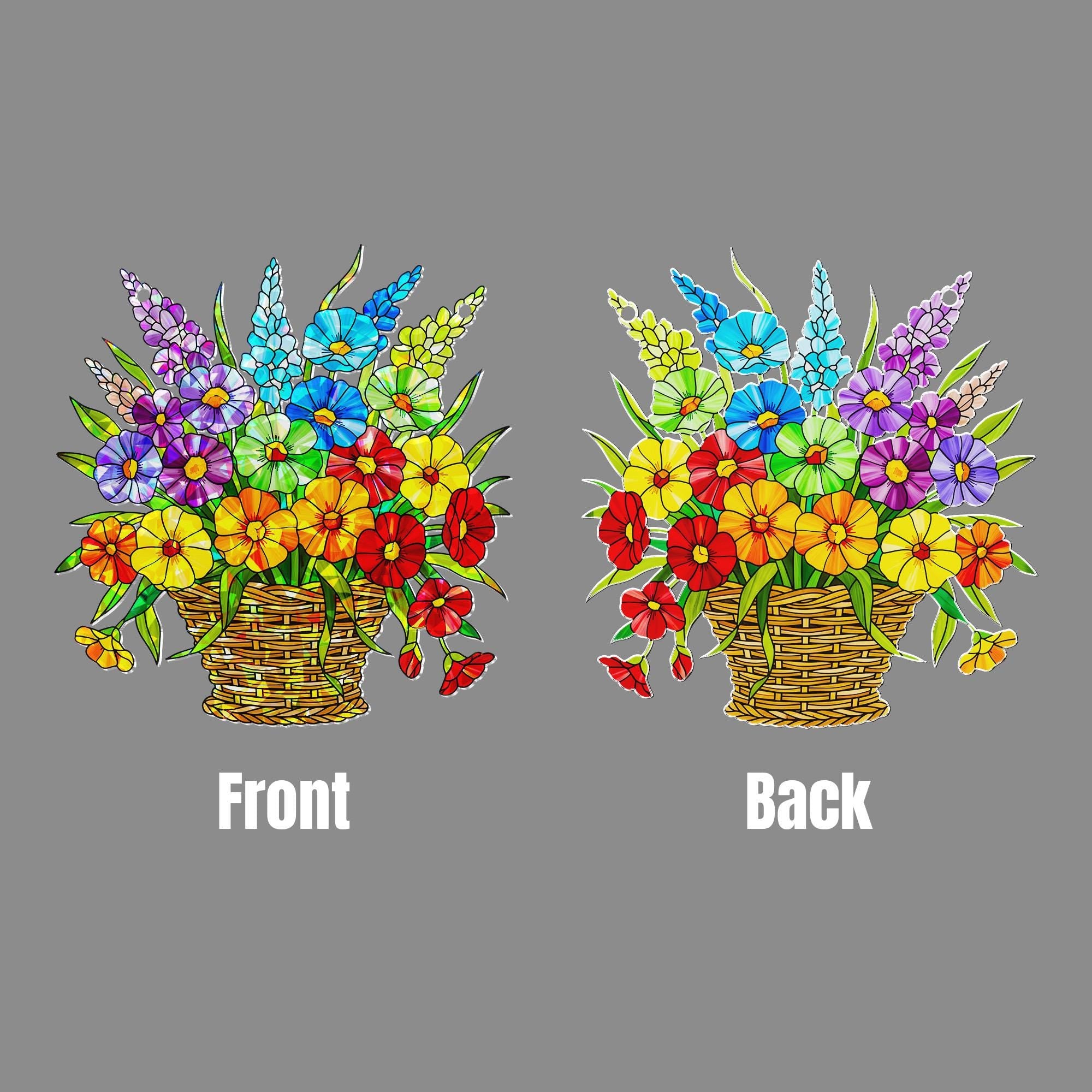 Holographic LGBT Flower Basket Acrylic Window Hanging Ornament, Rainbow Prism Floral Decor, LGBT Pride Home Decor, LGBTQ Pride Gift