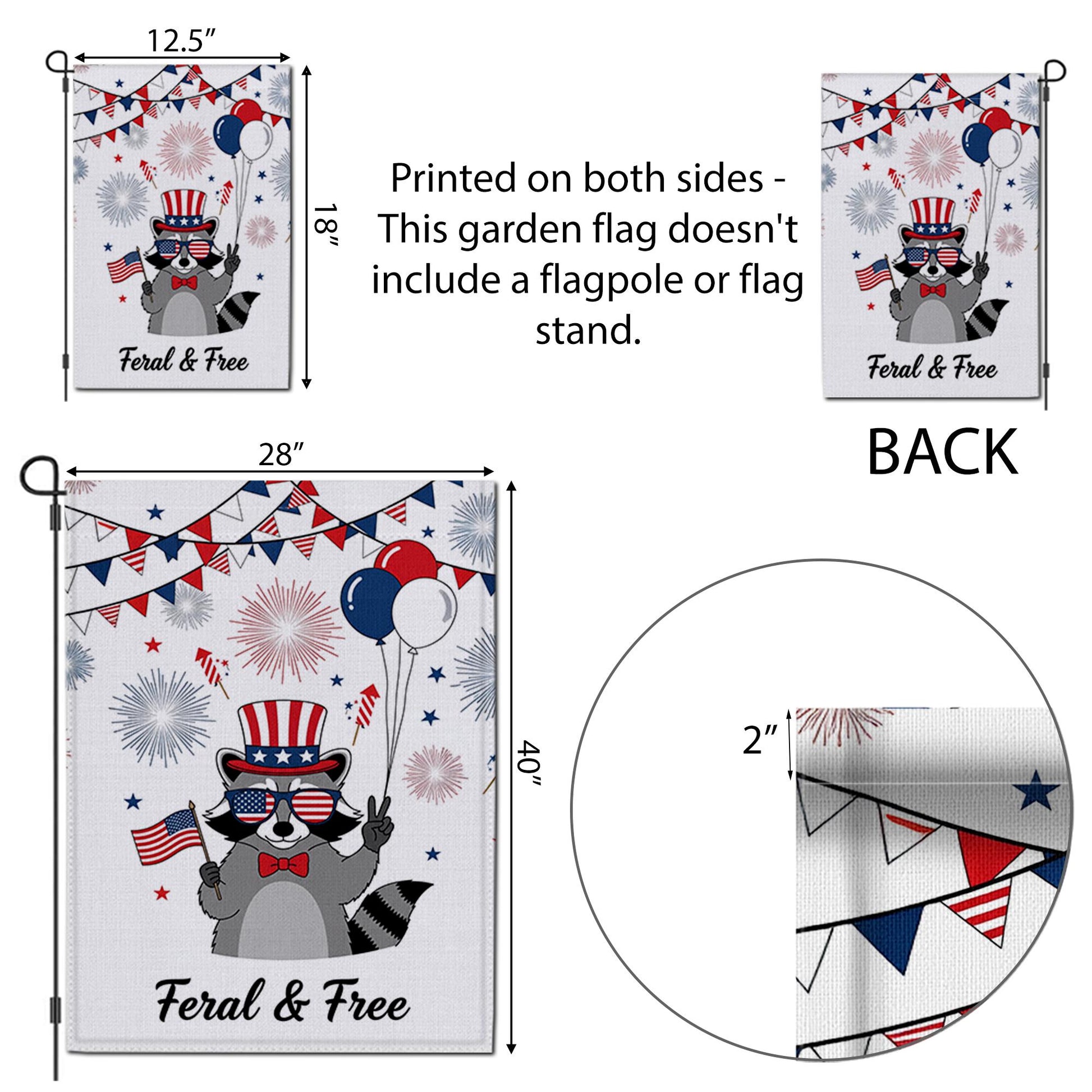 Feral and Free Garden Flag, Funny Raccoon Yard Decor, 4th of July Outdoor Flag, Patriotic Animal Banner, Independence Day Decor
