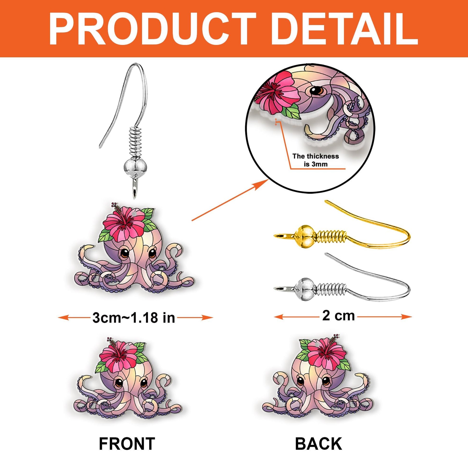 Hibiscus Octopus Earrings – Cute Ocean-Inspired Beach Jewelry, Tropical Floral Sea Animal Gift, Fun Summer Dangle Earrings for Her