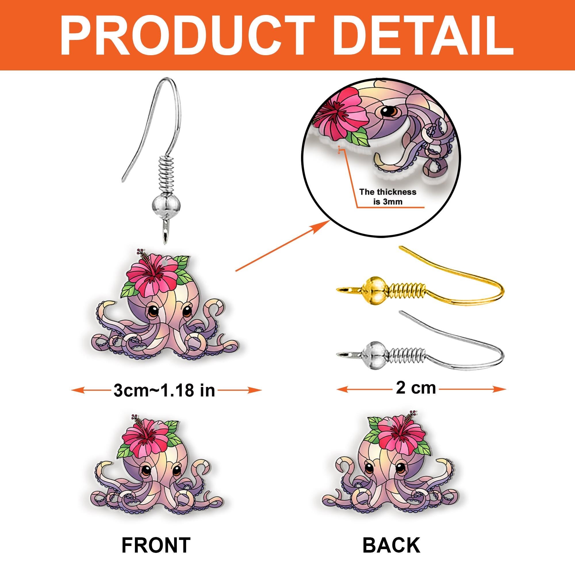 Hibiscus Octopus Earrings – Cute Ocean-Inspired Beach Jewelry, Tropical Floral Sea Animal Gift, Fun Summer Dangle Earrings for Her