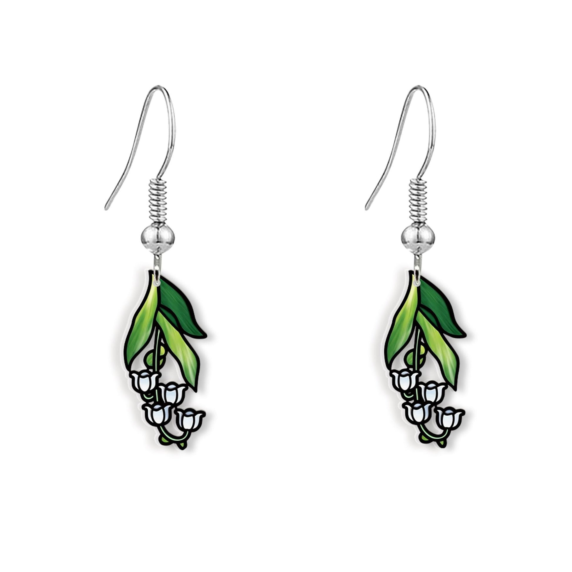 Lily of the Valley Earrings – Botanical Flower Dangle Jewelry, Nature-Inspired Spring Gift for Her, Minimalist Floral Accessories