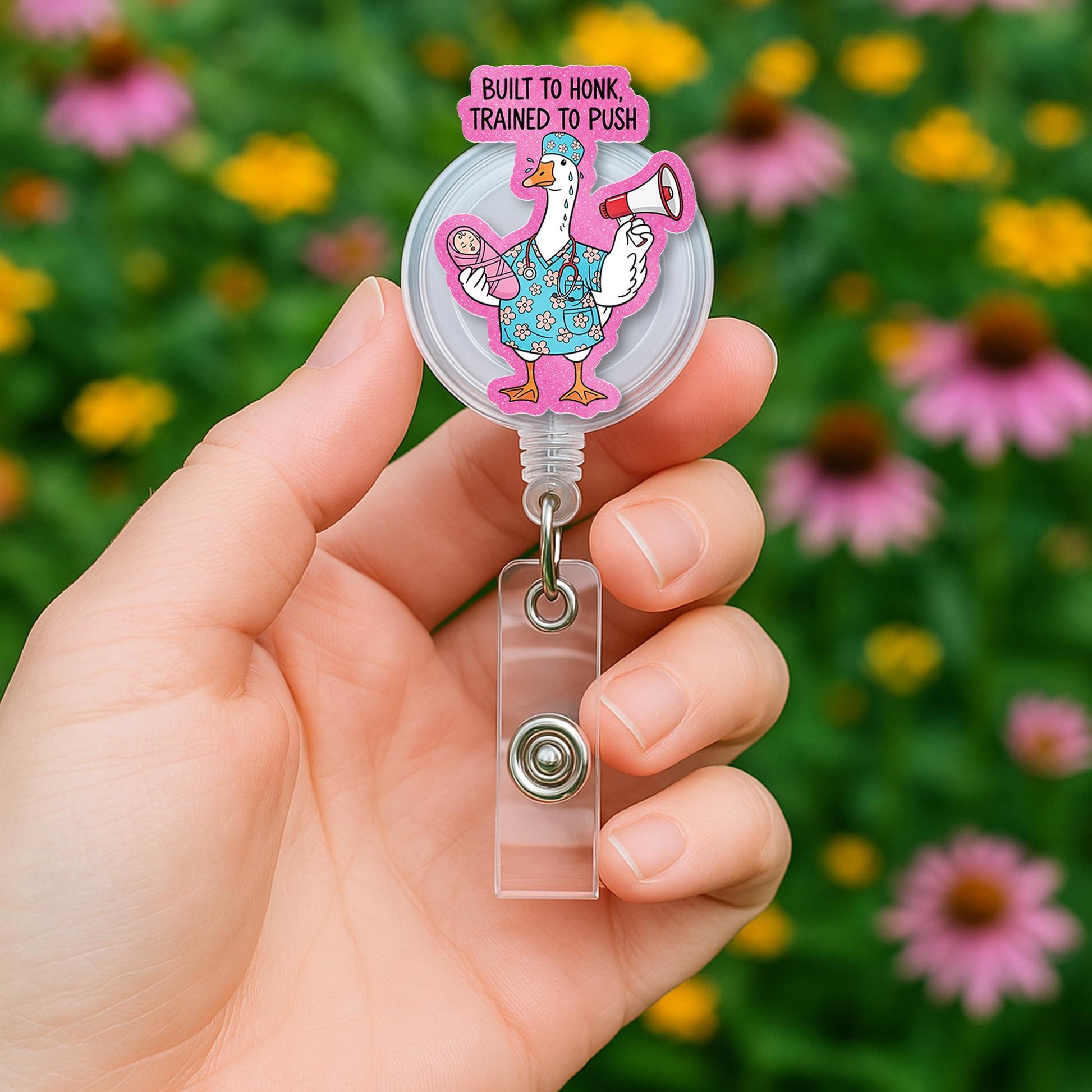 Funny L&D Nurse Badge Reel, Silly Goose Nurse ID Clip, Built to Honk Trained to Push, Labor and Delivery Nurse Gift, Cute Hospital Reel,NICU