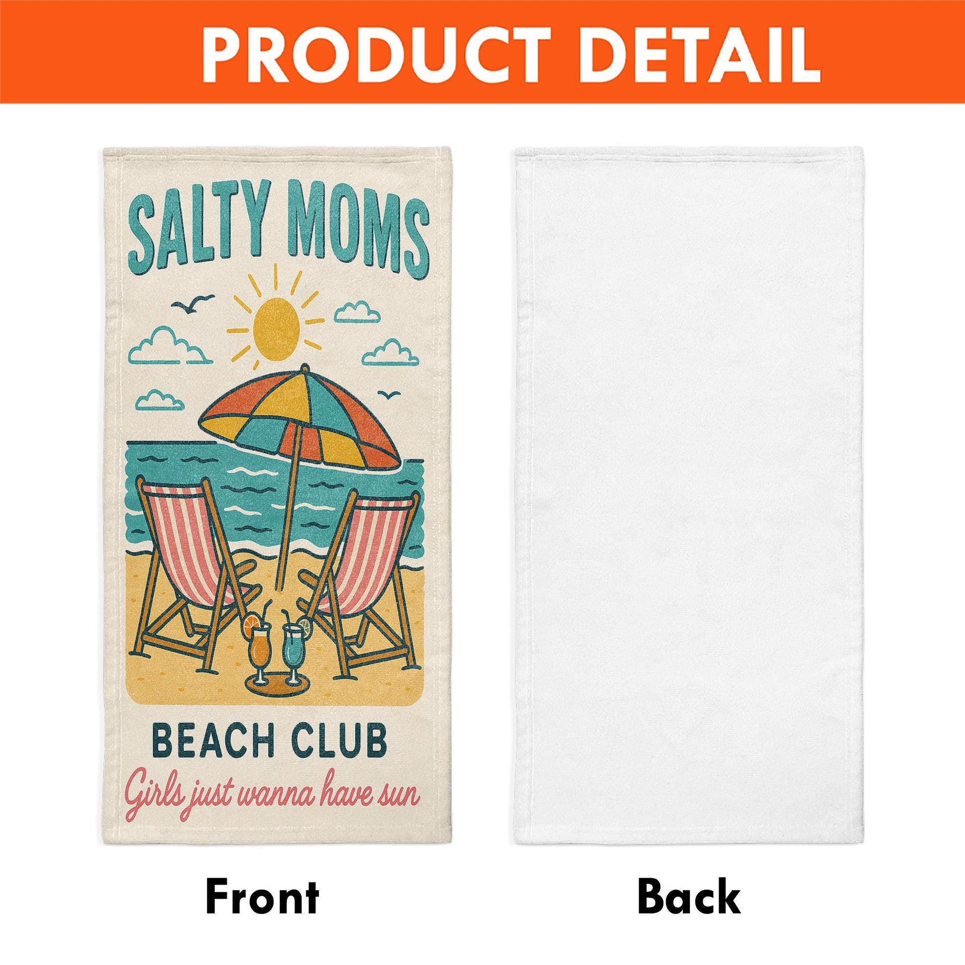 Salty Moms Beach Towel – Funny Beach Club Towel for Women, Summer Vacation Gift, Retro Girls Just Wanna Have Sun Coastal Towel