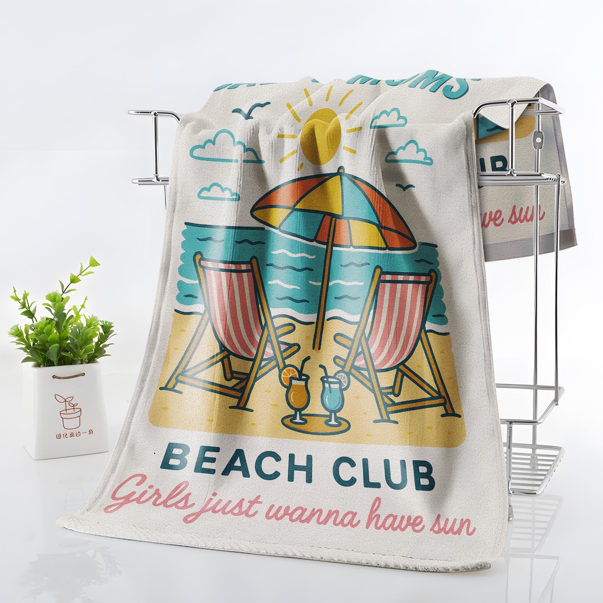 Salty Moms Beach Towel – Funny Beach Club Towel for Women, Summer Vacation Gift, Retro Girls Just Wanna Have Sun Coastal Towel