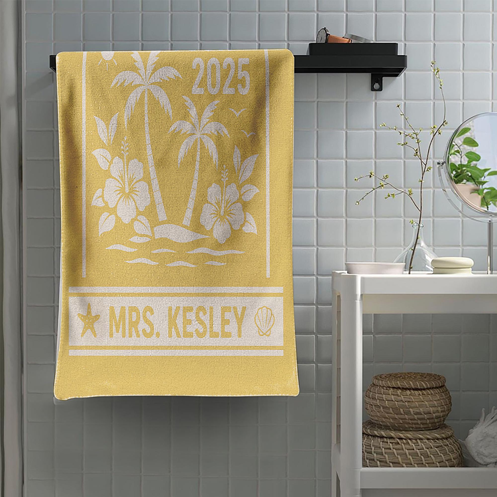 Farewell Tour 2025 Beach Towel – Personalized Retirement Gift for Women, Custom Name Vacation Towel, Teacher or Coworker Send-Off