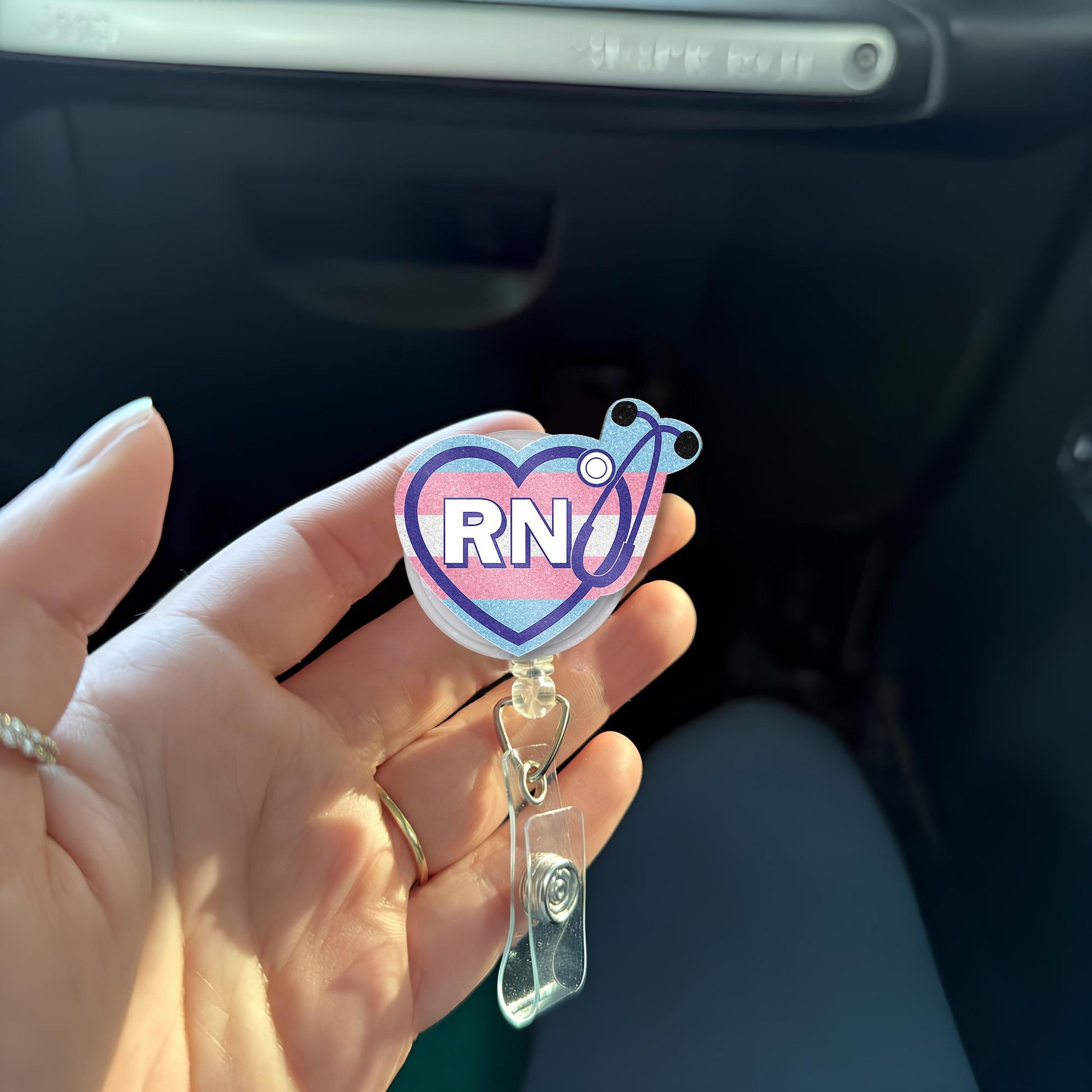 Trans Pride RN Badge Reel | Registered Nurse ID Holder | LGBTQ+ Stethoscope Clip | Pride Month Gift for Nurses | Inclusive Badge Reel