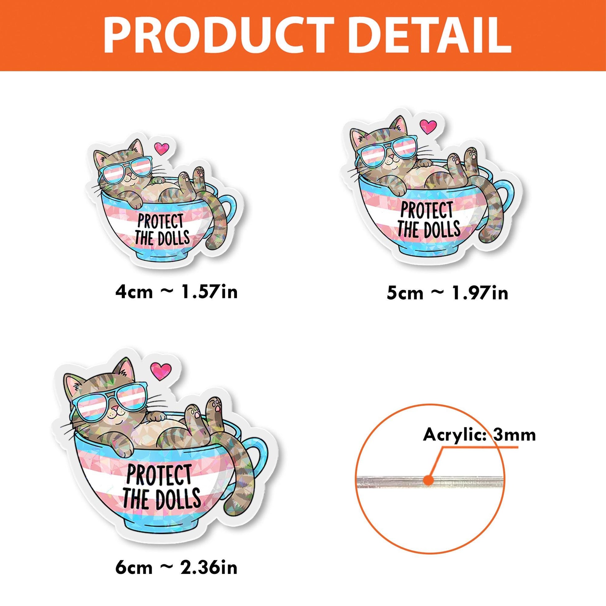 Protect the Dolls Badge Reel | Trans Pride Cat ID Holder | LGBTQ+ Nurse Gift | Funny Pride Month Clip | Cute Teacup Badge Reel