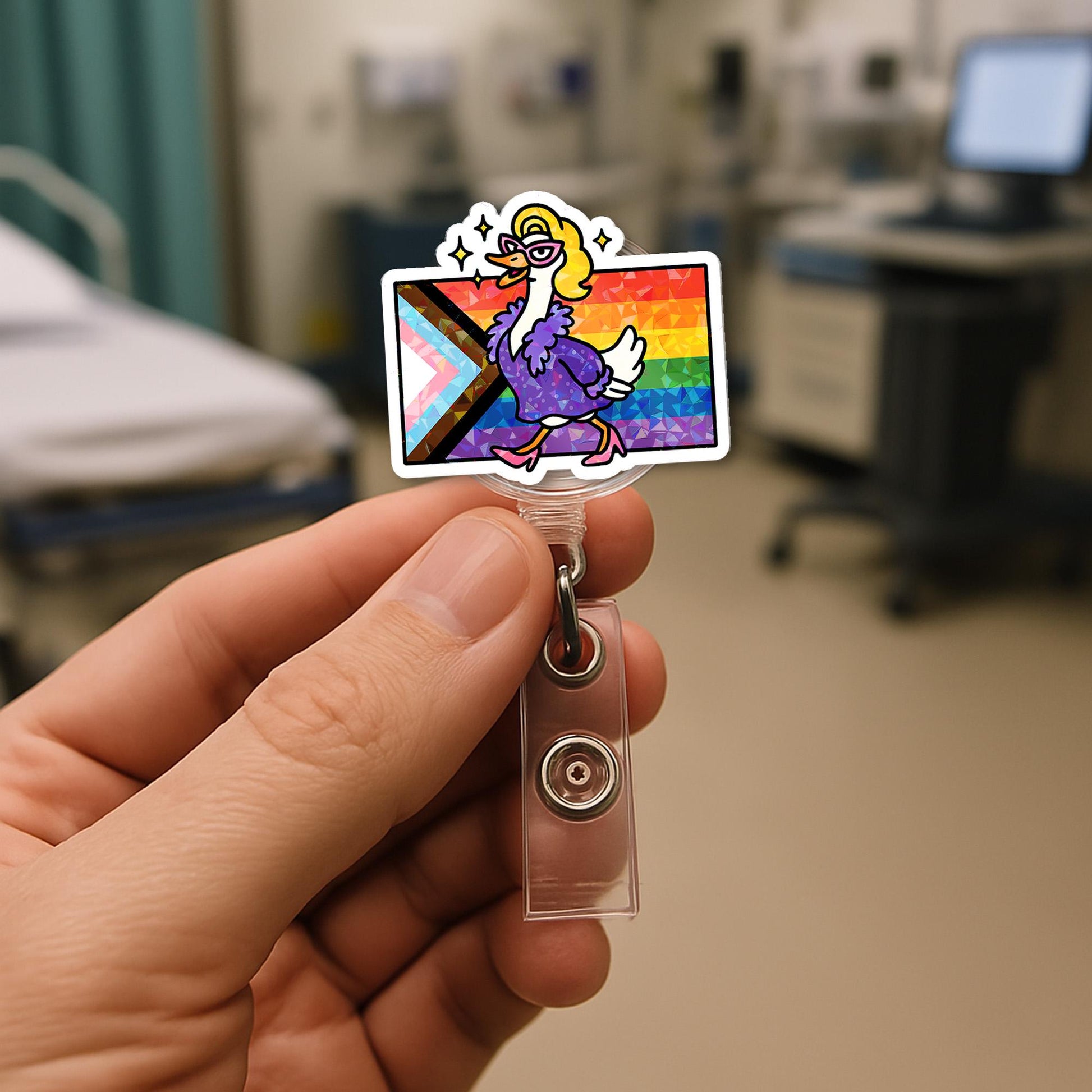 Fabulous Duck Pride Badge Reel | Progress Flag LGBTQ+ ID Holder | Funny Nurse Badge Clip | Pride Month Gift | Queer Duck Reel