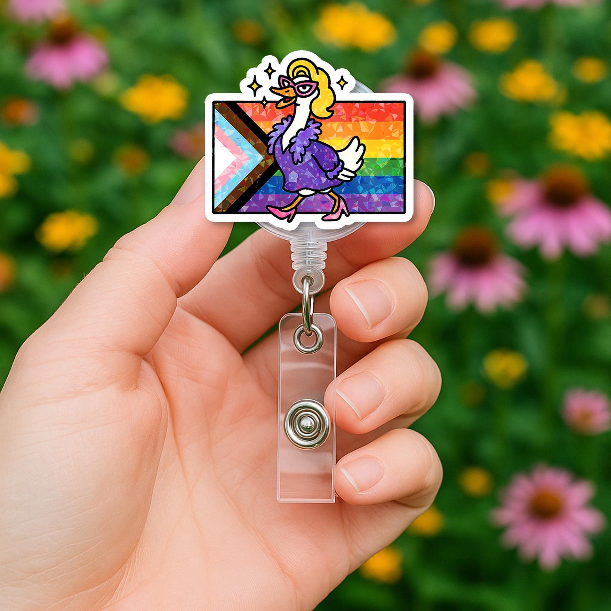 Fabulous Duck Pride Badge Reel | Progress Flag LGBTQ+ ID Holder | Funny Nurse Badge Clip | Pride Month Gift | Queer Duck Reel