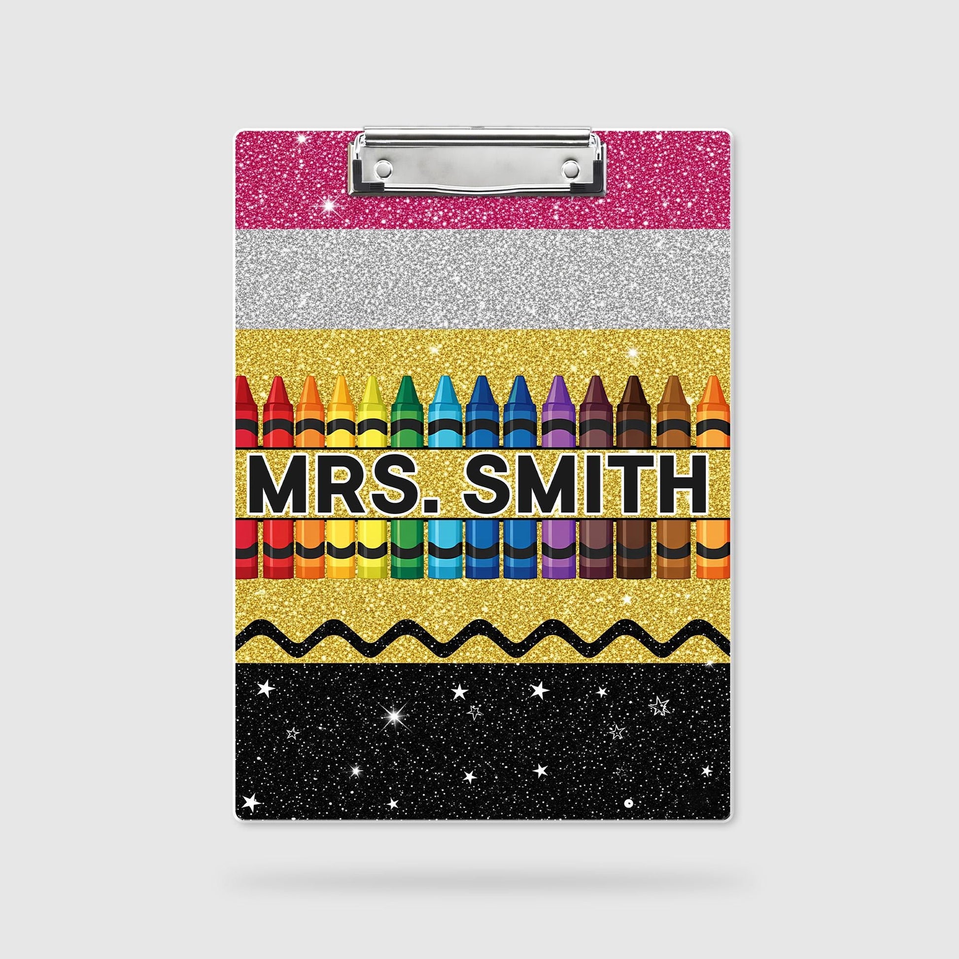 Personalized Teacher Appreciation Gift, Custom Glitter Crayon Teacher Clipboard, End Of Year Gift, Back To School, Teacher School Supplies