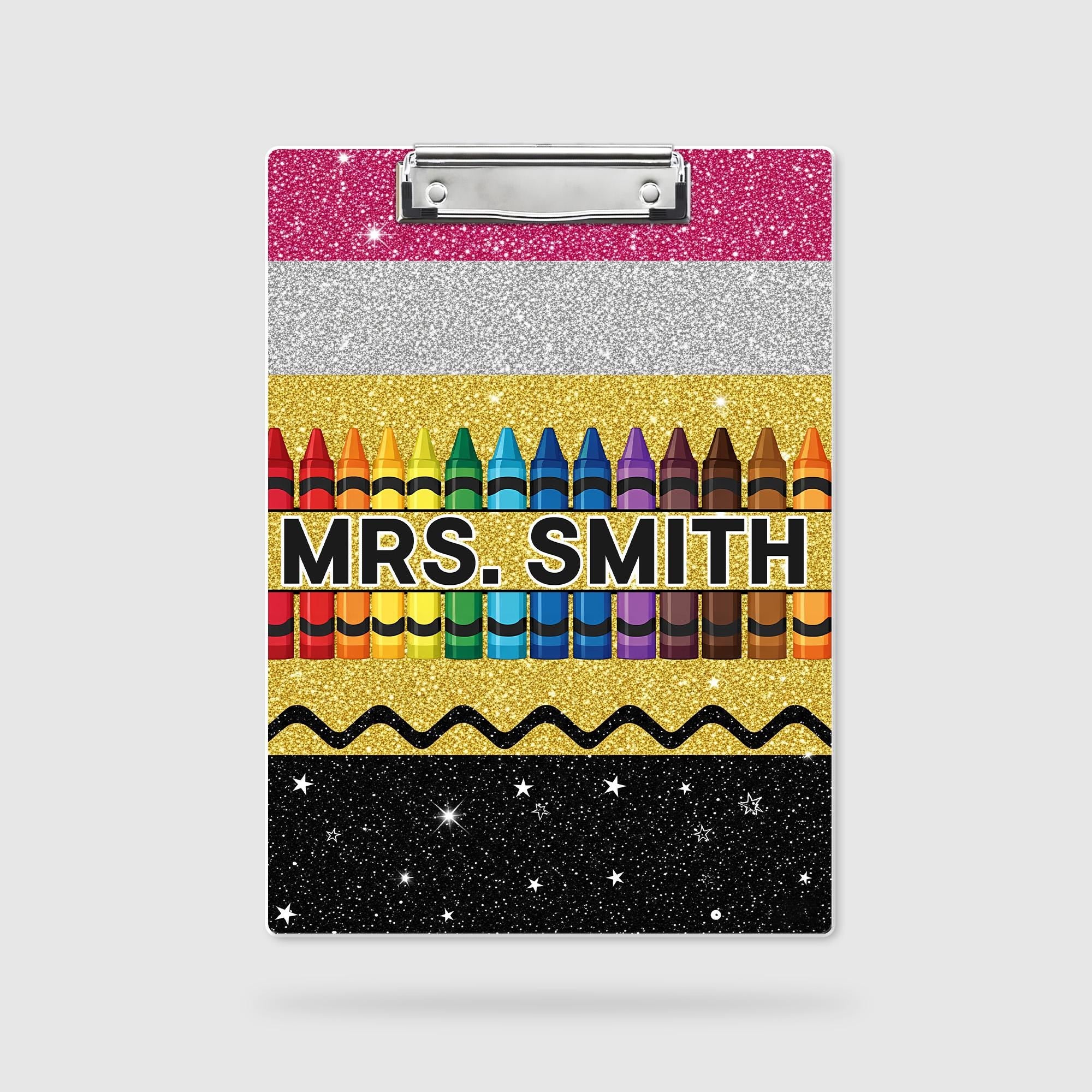 Personalized Teacher Appreciation Gift, Custom Glitter Crayon Teacher Clipboard, End Of Year Gift, Back To School, Teacher School Supplies