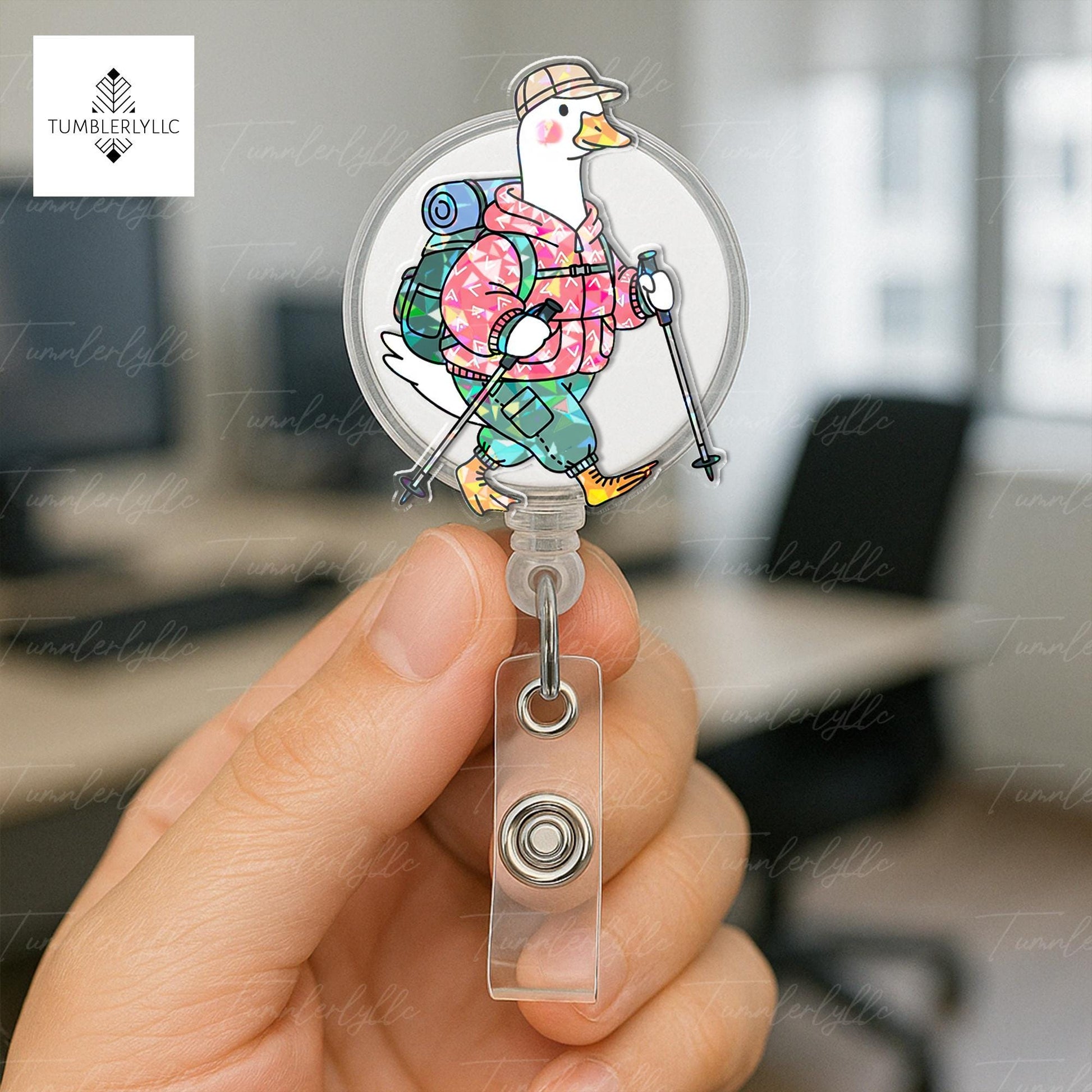 Custom Summer Silly Goose Badge Reel, Funny ID Holder for Nurses, Teachers, Office Staff, Cute Beach Duck Name Tag Clip Gift