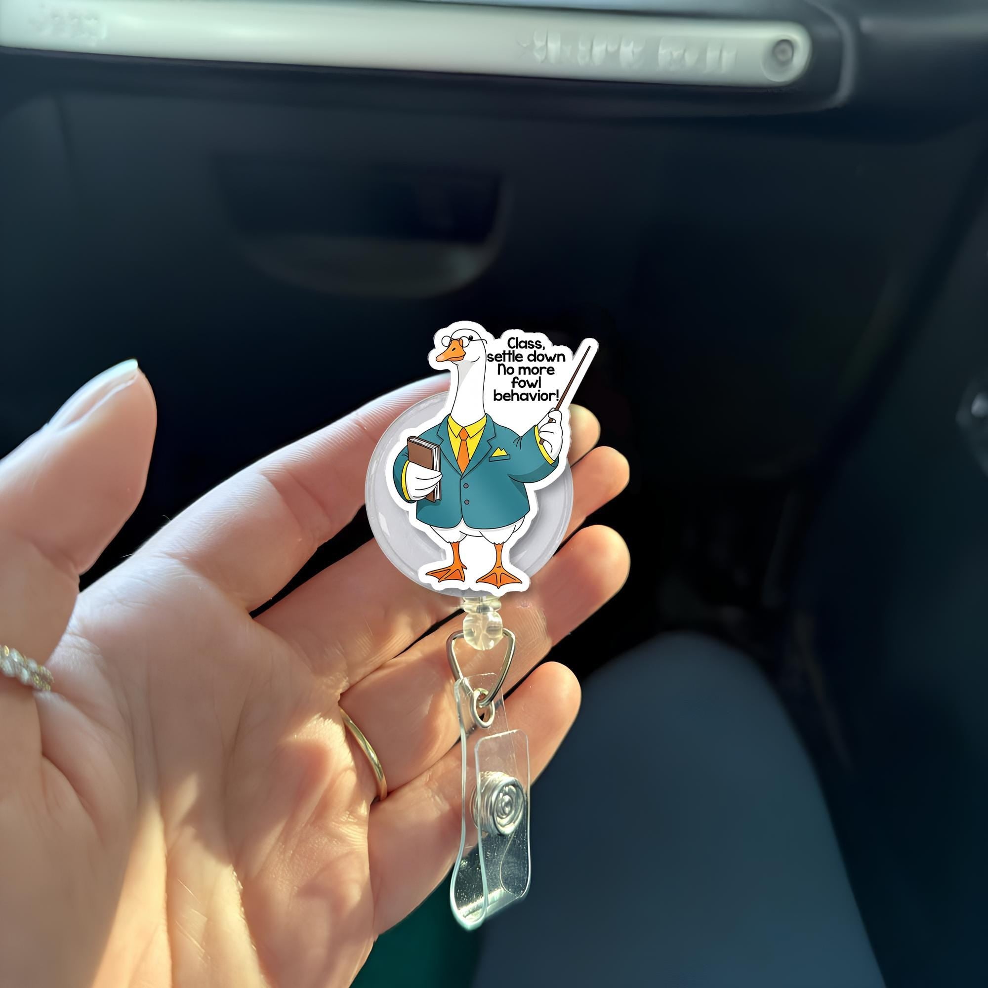Funny Teacher Goose Badge Reel, “No More Fowl Behavior” Professor ID Holder for Educators, Funny Gift for Teachers and Staff, Back To School