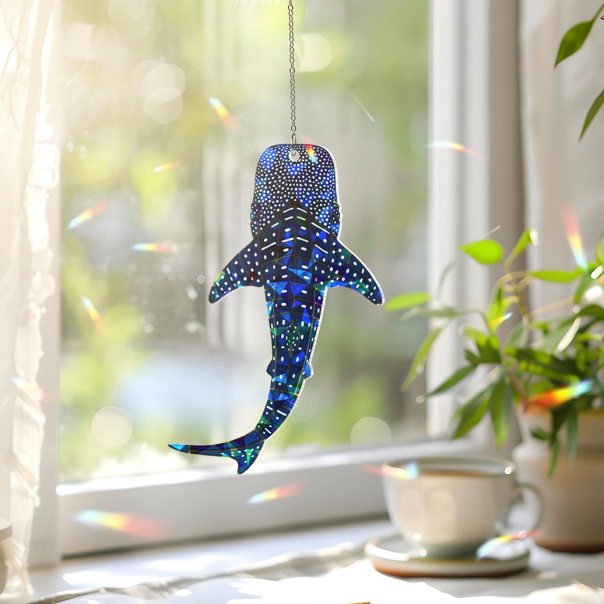 Hologram Whale Shark Suncatcher – Iridescent Acrylic Window Decor – Ocean Sea Life Gift, Sunlight Catcher, Marine Lover Ornament