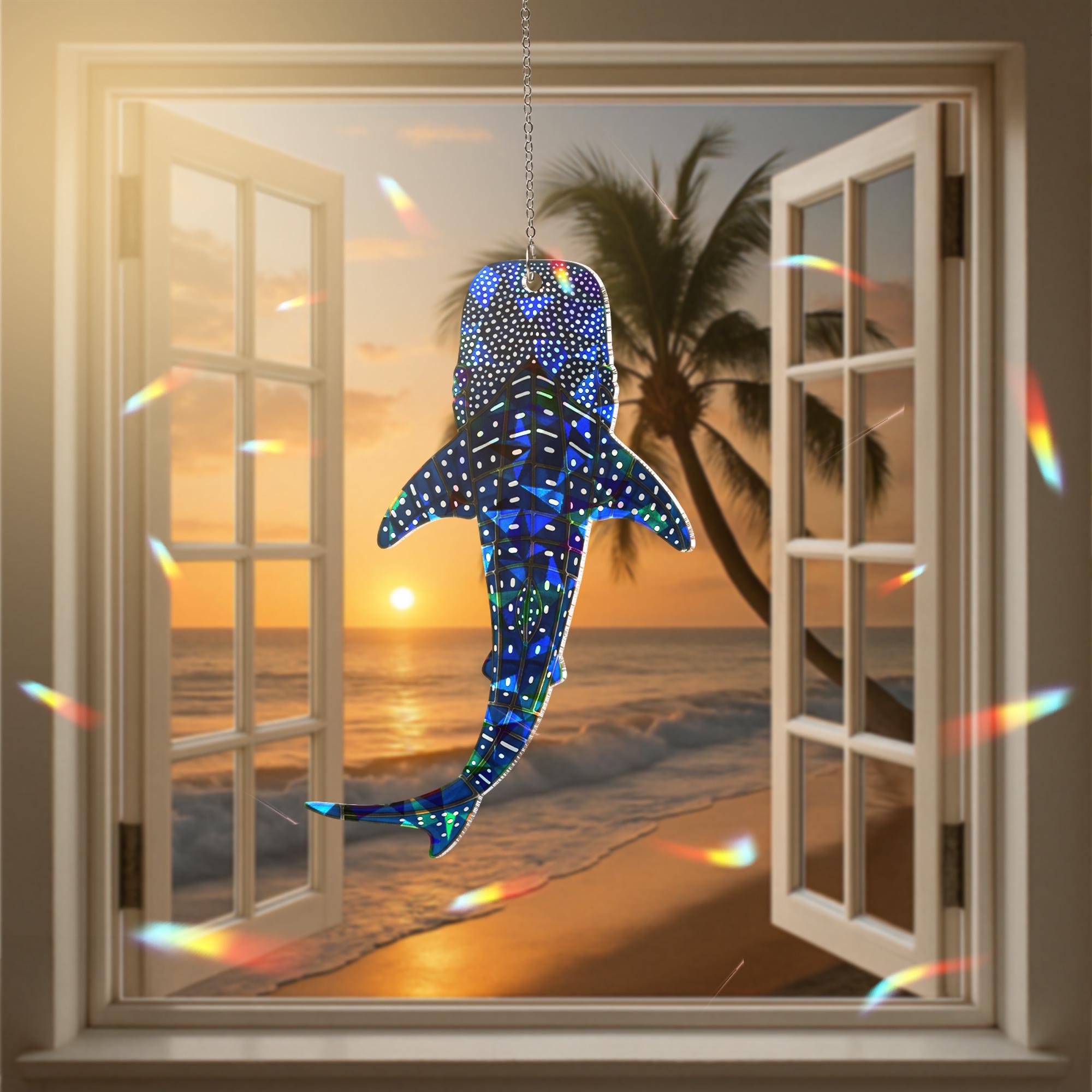 Hologram Whale Shark Suncatcher – Iridescent Acrylic Window Decor – Ocean Sea Life Gift, Sunlight Catcher, Marine Lover Ornament