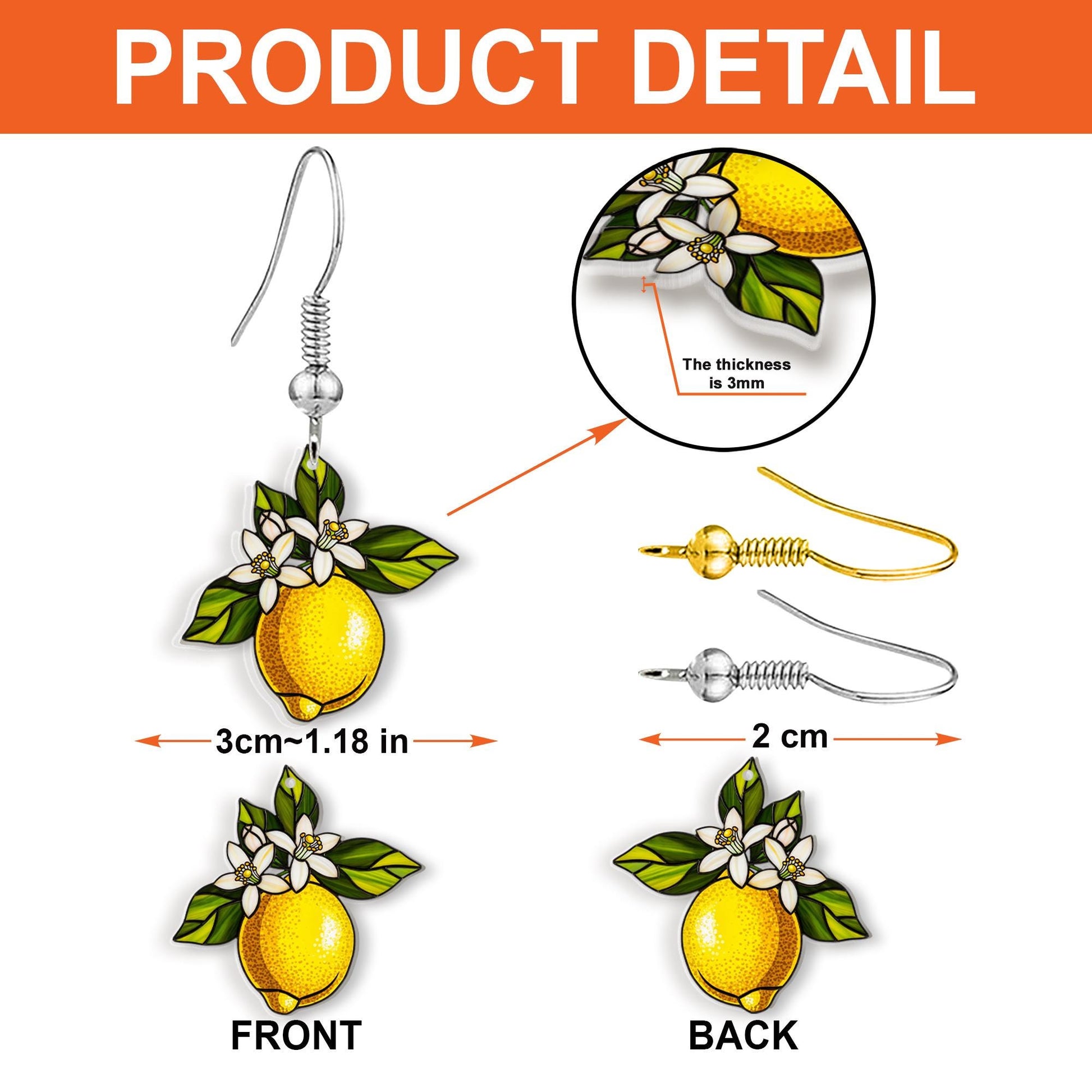 Lemon Dangle Earrings – Cute Citrus Fruit Jewelry – Summer Statement Earrings, Lemon Gift, Trendy Boho Style Accessories