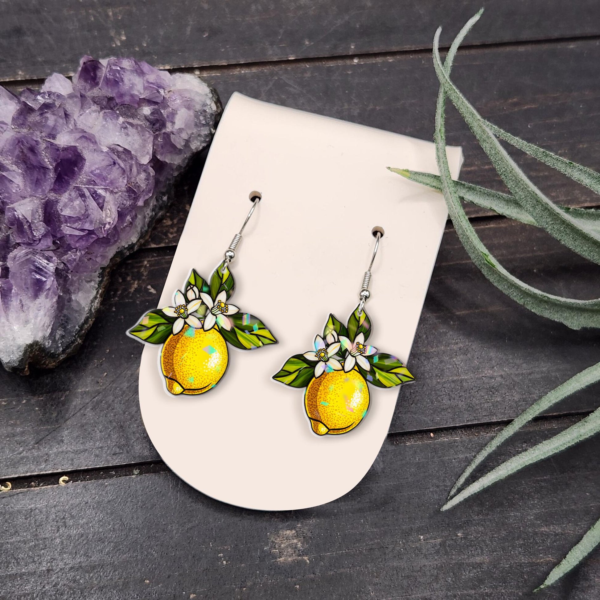 Lemon Dangle Earrings – Cute Citrus Fruit Jewelry – Summer Statement Earrings, Lemon Gift, Trendy Boho Style Accessories