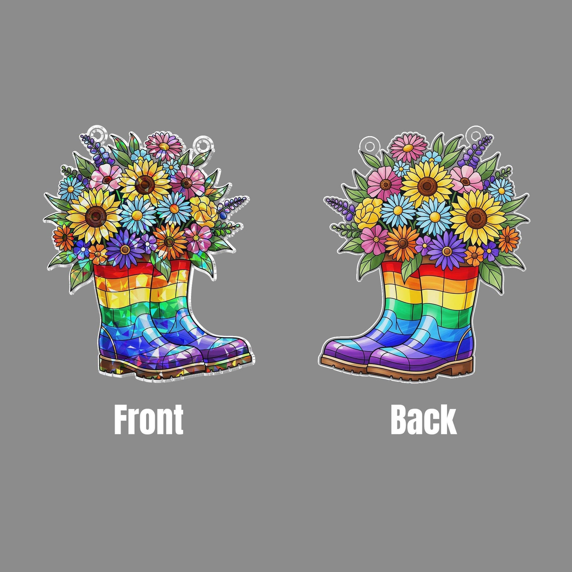 Rainbow Boots Flower Acrylic Window Hanging | LGBTQ+ Pride Suncatcher | Colorful Garden Decor | Queer Floral Pride Month Gift