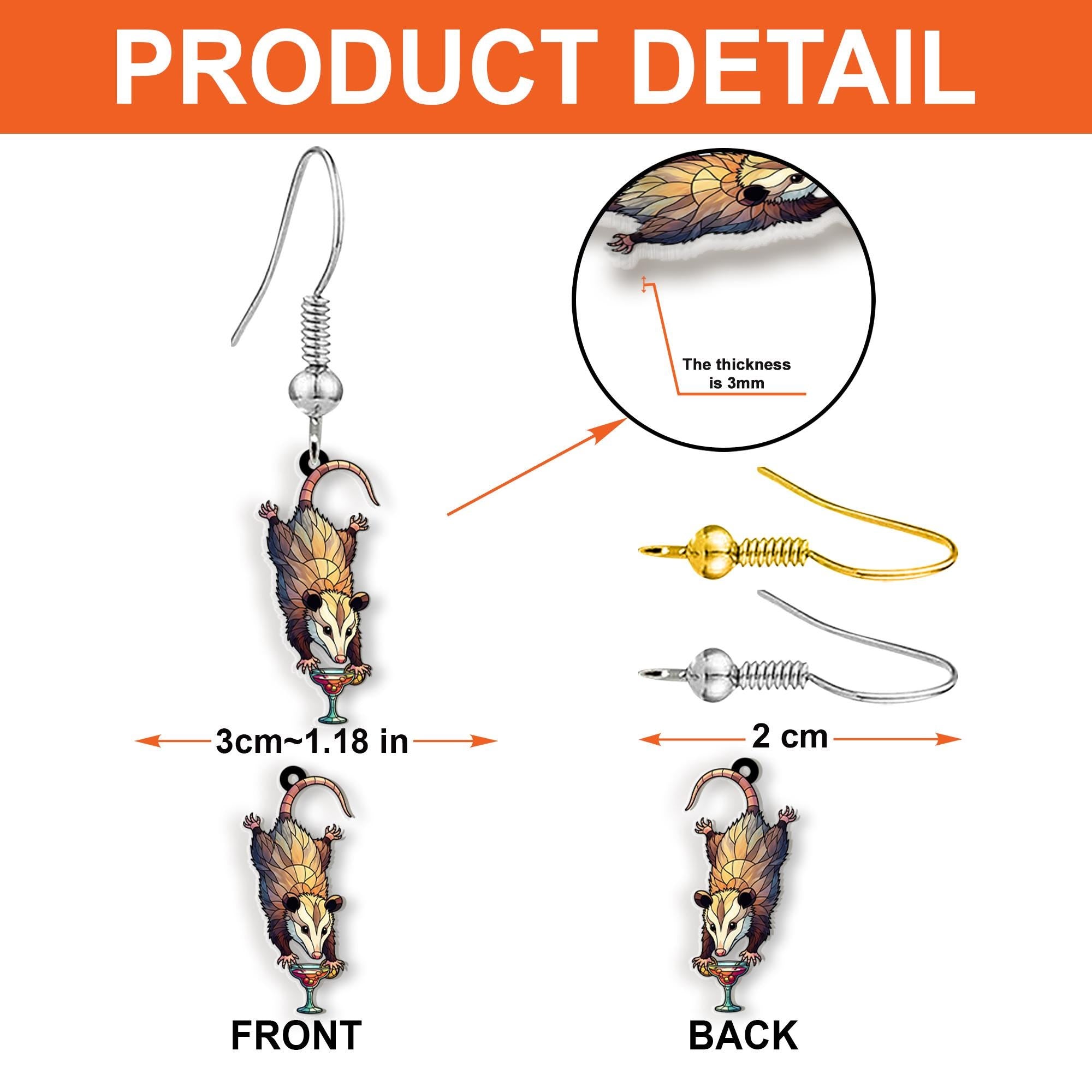Funny Opossum Cocktail Earrings – Drunk Possum Jewelry – Weird Animal Dangle Earrings – Quirky Gift for Her – Bar Drink Earrings