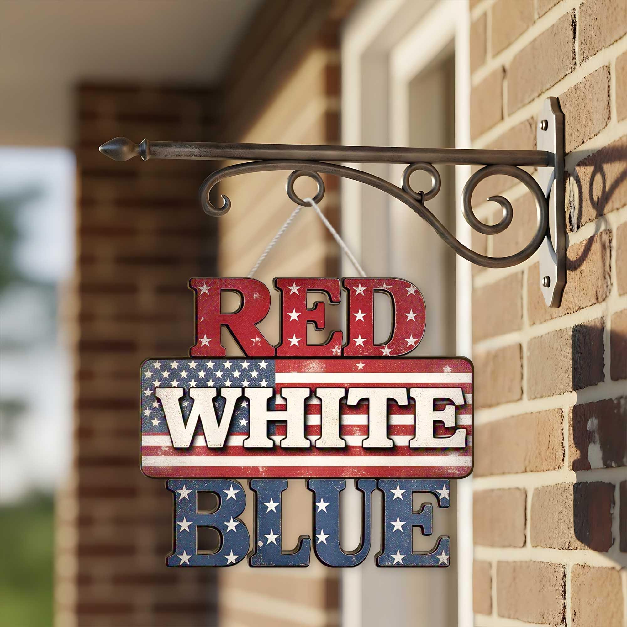 Red White Blue Door Sign, Patriotic Wooden Hanger, 4th of July Decor, USA Flag Wall Sign, Americana Porch Decor, Independence Day
