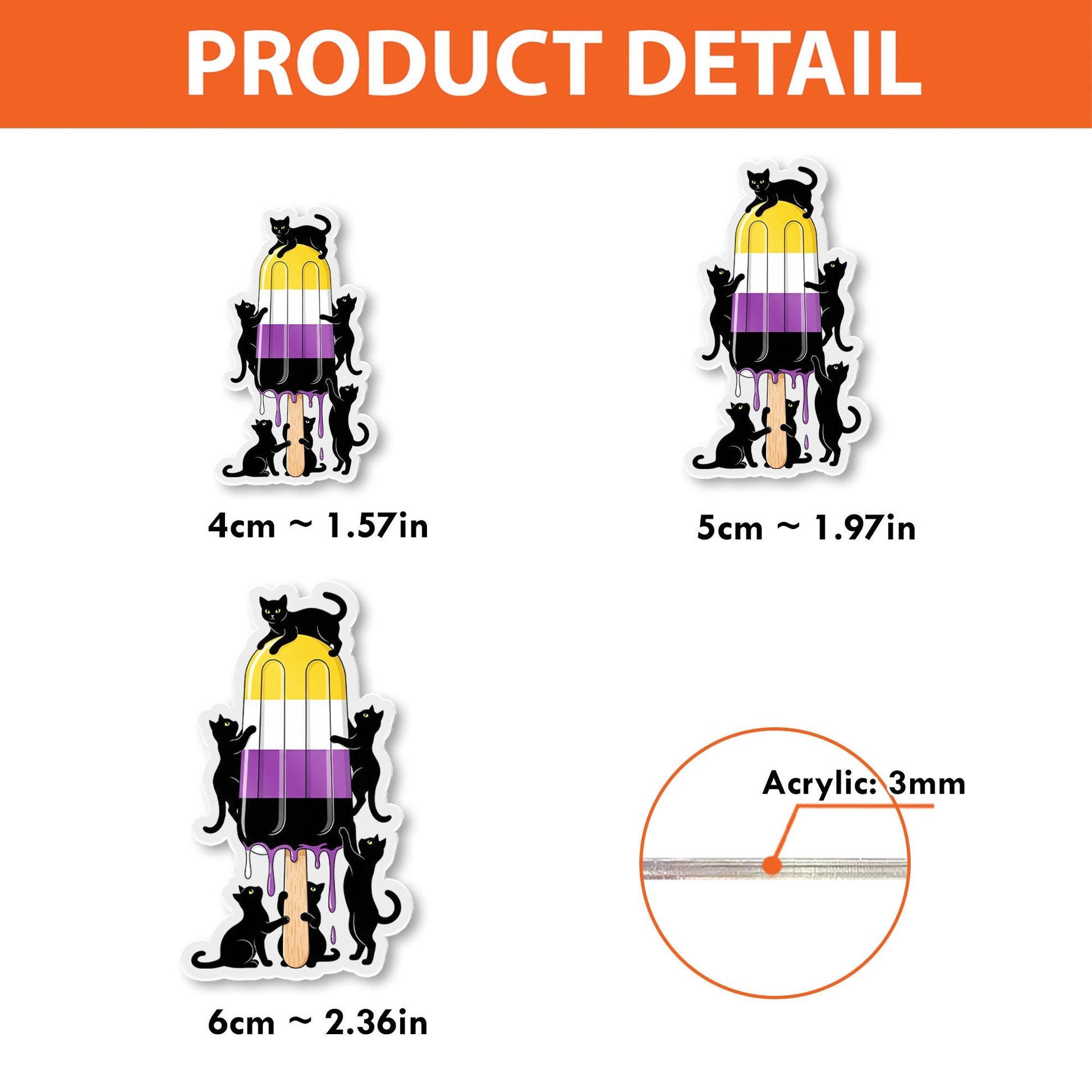 Nonbinary Pride Flag Popsicle Badge Reel with Black Cats, Cute Enby LGBTQIA+ Retractable ID Badge Holder for Nurses, Teachers
