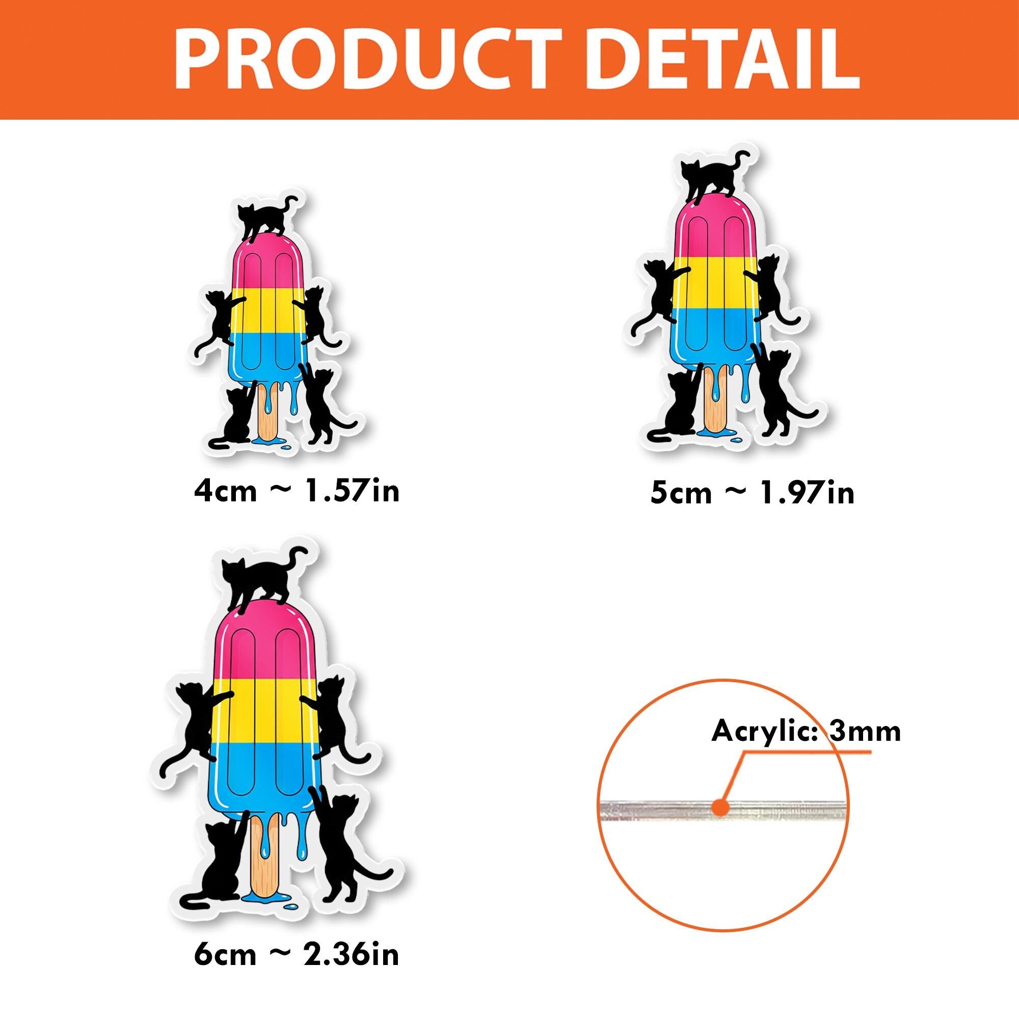 Pansexual Pride Flag Popsicle Badge Reel with Black Cats, Cute Retractable ID Holder for Nurse, Teacher, Vet Tech, LGBTQIA+ Gift