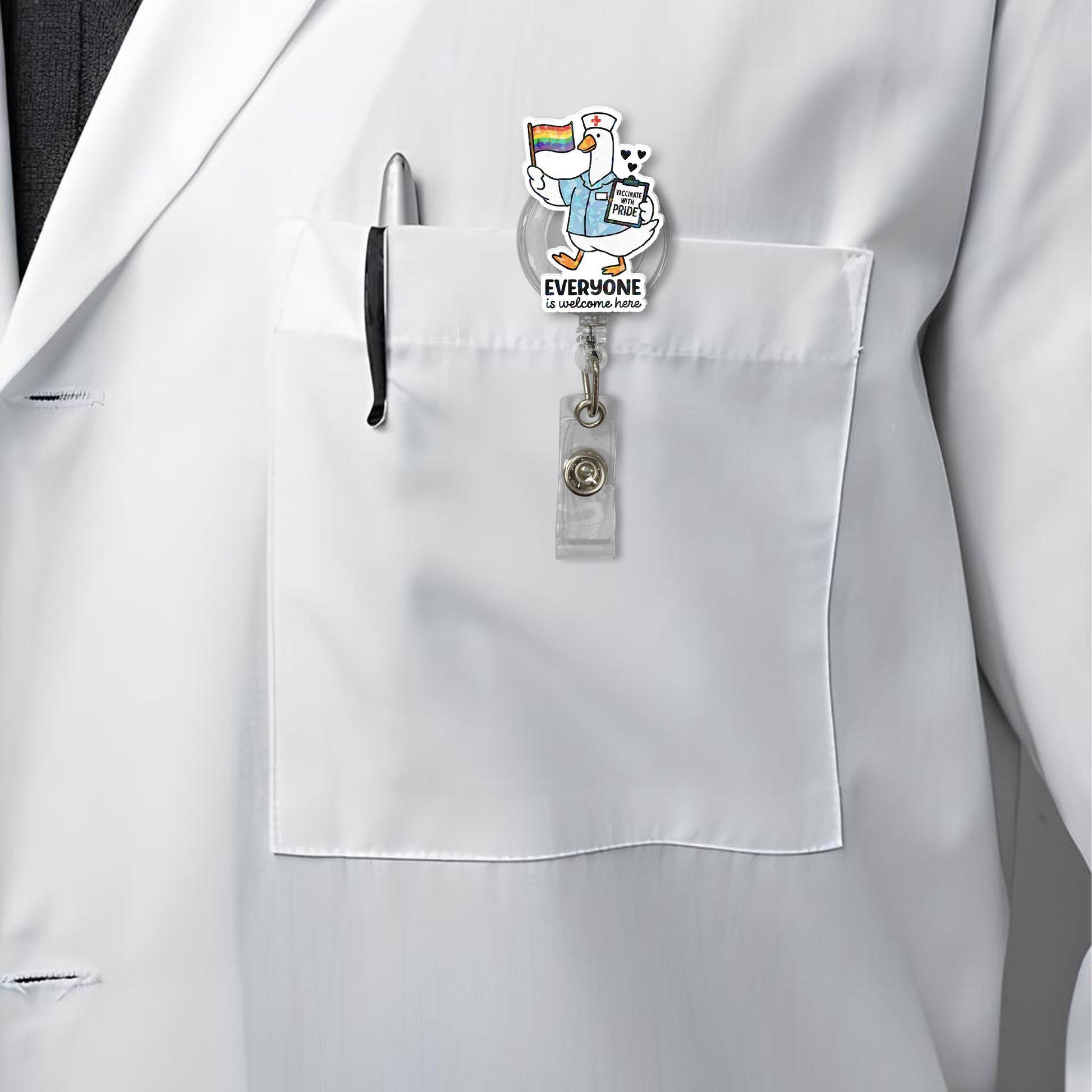 Pride Nurse Goose Badge Reel – LGBTQ+ Vaccinate with Pride ID Holder, Funny RN Clip, Inclusive Medical Gift