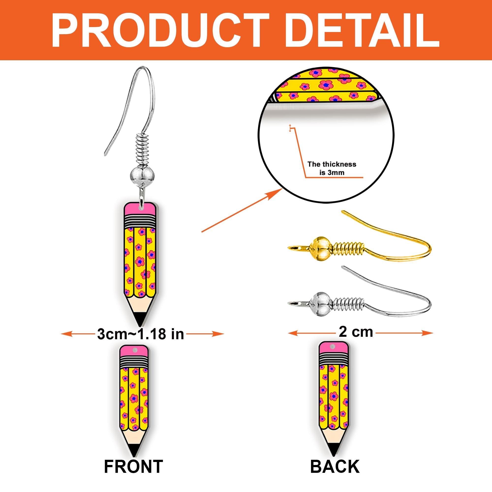 Teacher Pencil Earrings – Fun Summer Gift for Educators, Cute Back to School Jewelry, Colorful Teacher Appreciation Accessory