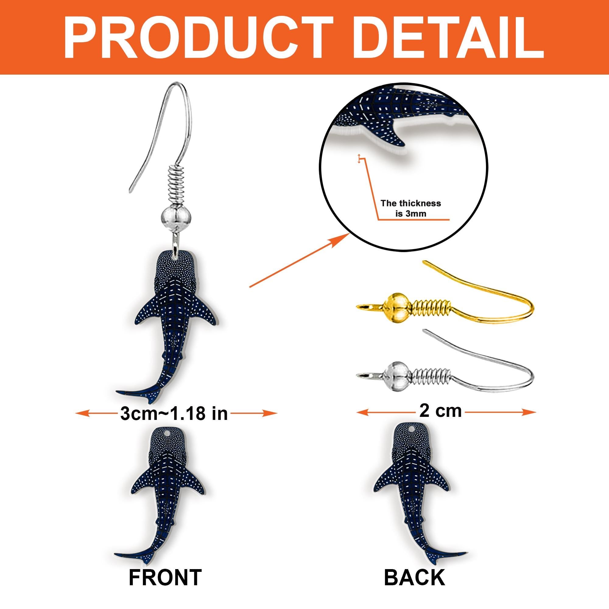Whale Shark Earrings – Ocean Lover Jewelry, Marine Animal Dangle Earrings, Sea Life Gift, Cute Summer Beach Accessory for Divers