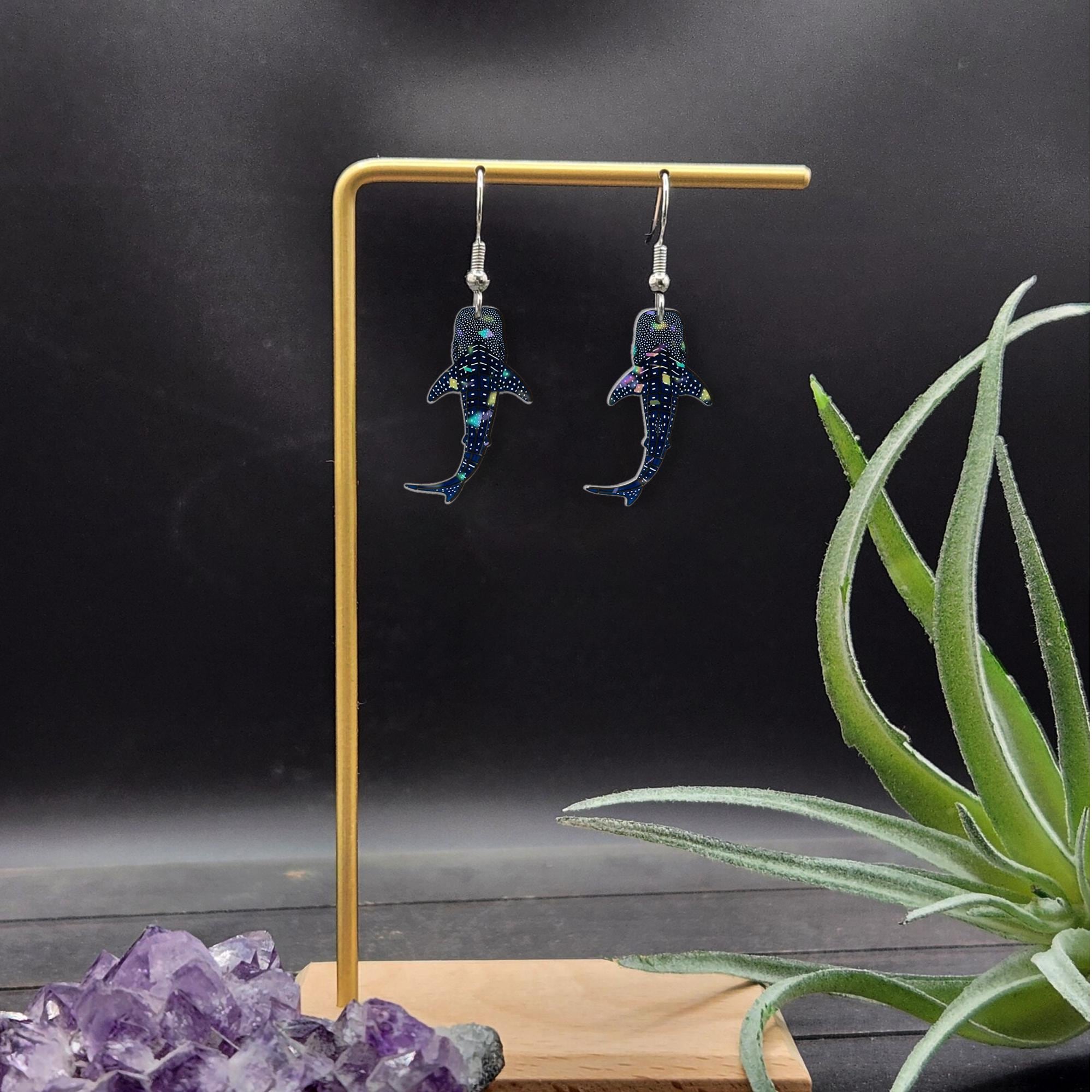 Whale Shark Earrings – Ocean Lover Jewelry, Marine Animal Dangle Earrings, Sea Life Gift, Cute Summer Beach Accessory for Divers