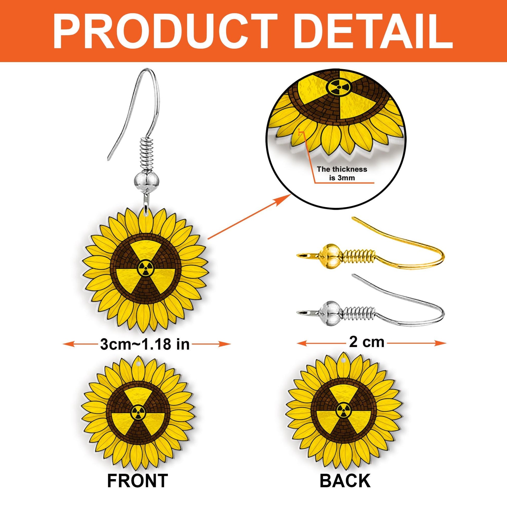 Rad Tech Earrings – Radiation Symbol Sunflower Jewelry for X-Ray Techs, Radiology Gift, Radiologic Technologist Appreciation