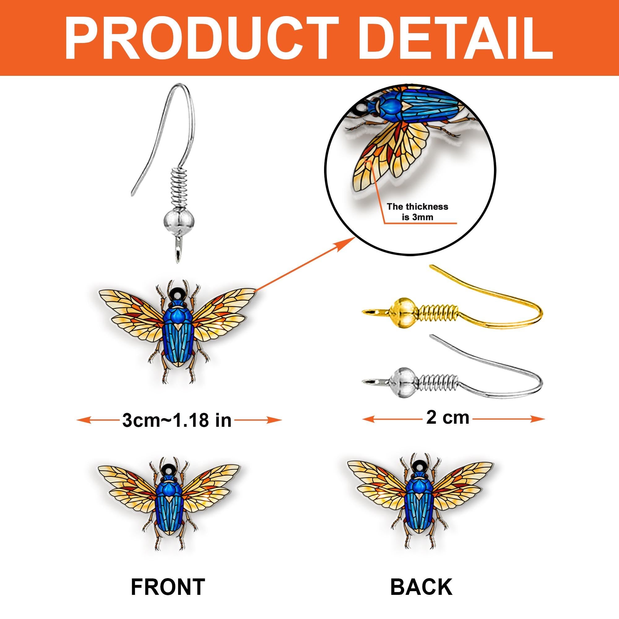 Flying Beetle Earrings – Colorful Insect Jewelry with Vibrant Wings, Nature-Inspired Statement Bug Earrings, Entomology Gift Idea