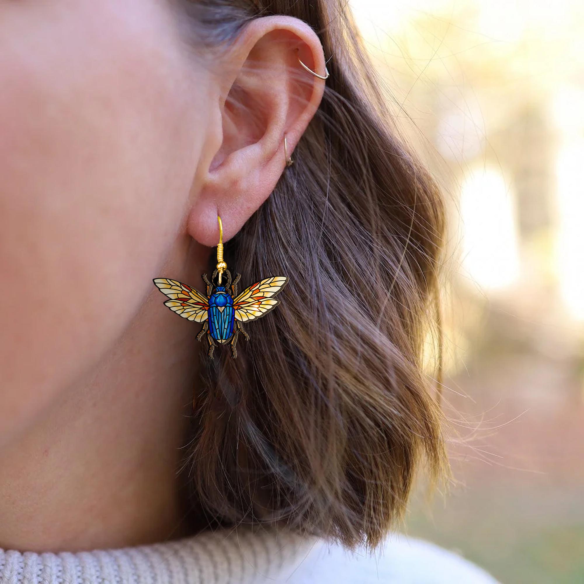 Flying Beetle Earrings – Colorful Insect Jewelry with Vibrant Wings, Nature-Inspired Statement Bug Earrings, Entomology Gift Idea