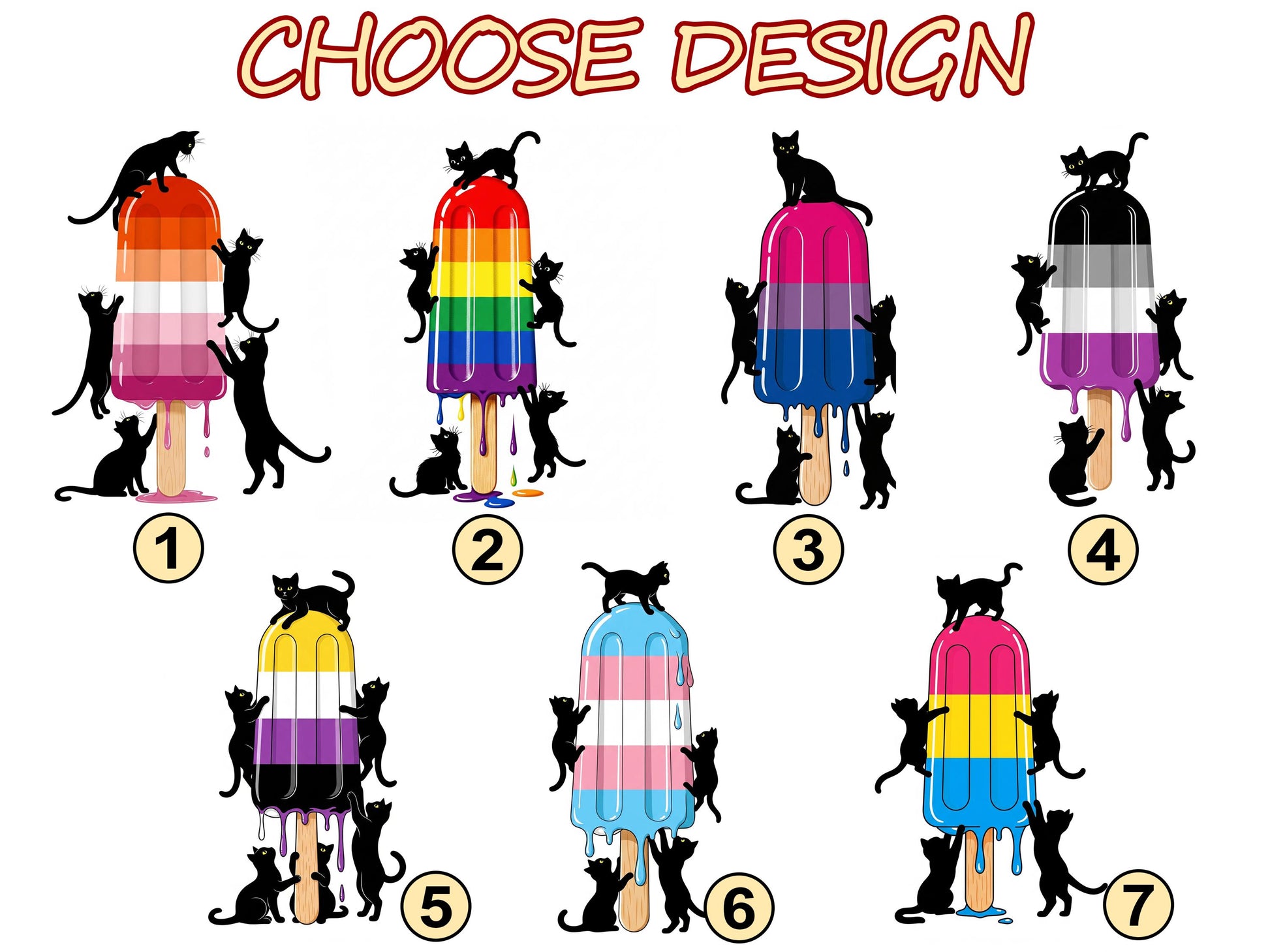 LGBTQ Cute Black Cat & Pride Popsicle Badge Reel - Trans, Pan, Nonbinary Flag Options - Retractable ID Holder for Nurse, Teacher, Office