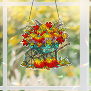 Fall Pumpkin Holographic Window Hanging Ornament, Autumn Wheelbarrow, Thanksgiving Gift, Fall Decor, Fall Lover
