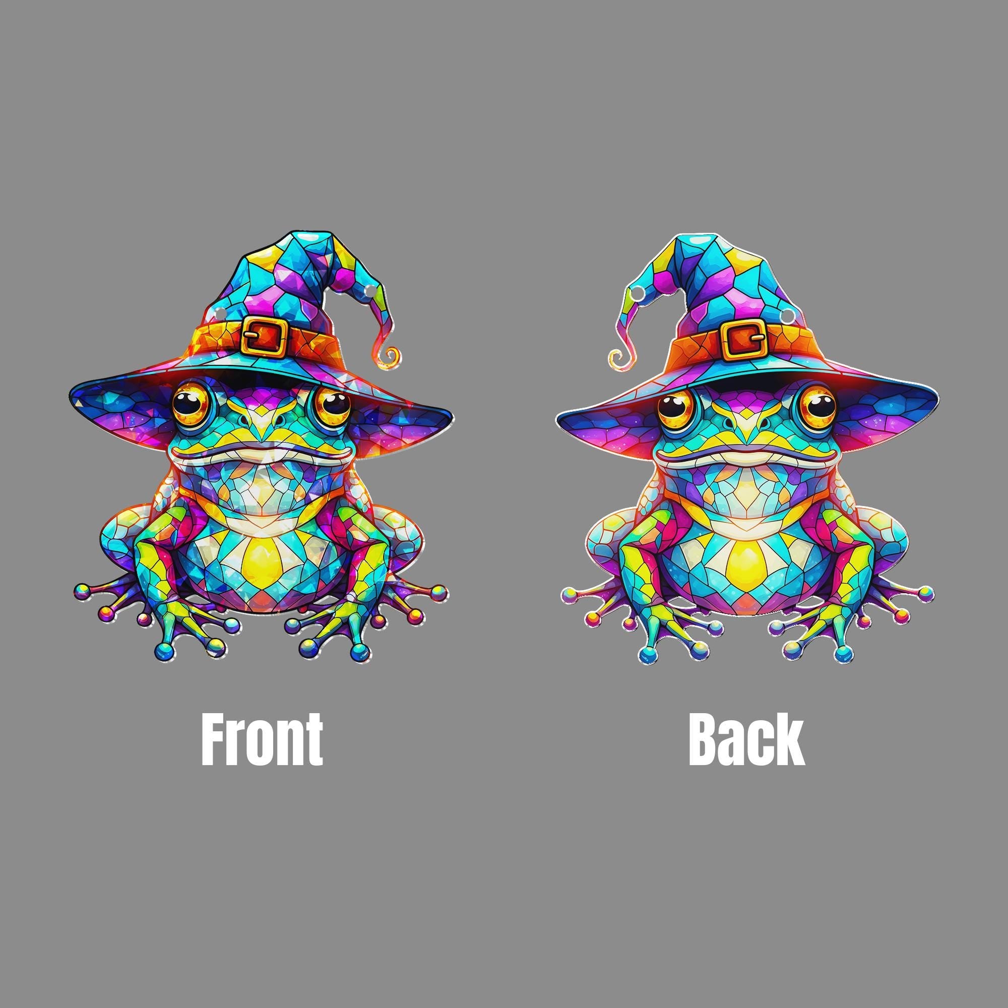 Witch Frog Holographic Acrylic Window Hanging, Magical Rainbow Maker, Whimsical Animal Ornament Decor, Halloween Decor, Gothic Decor