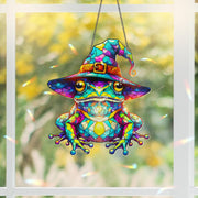 Witch Frog Holographic Acrylic Window Hanging, Magical Rainbow Maker, Whimsical Animal Ornament Decor, Halloween Decor, Gothic Decor